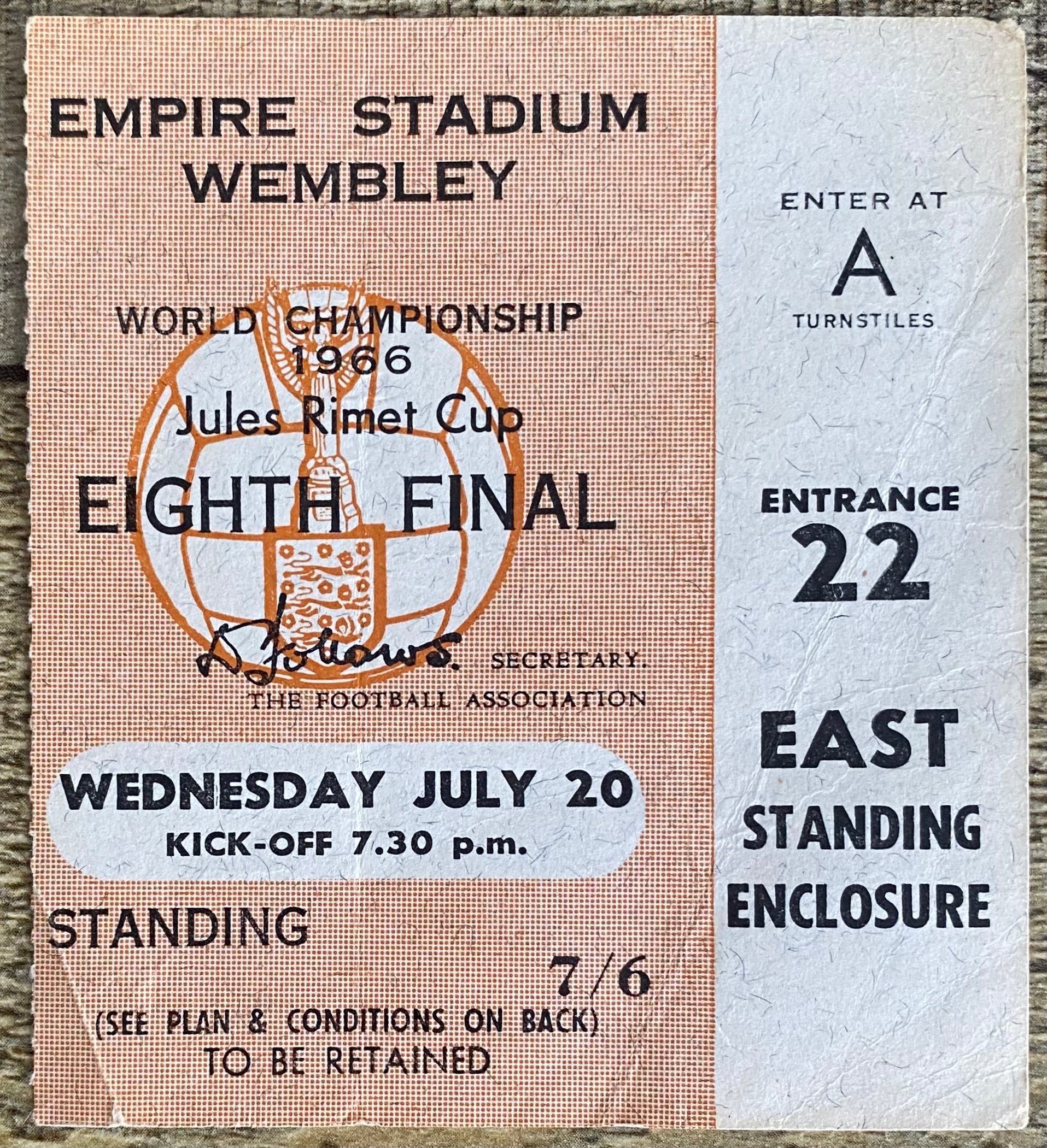 1966 ORIGINAL WORLD CUP 1ST ROUND TICKET ENGLAND V FRANCE @ WEMBLEY