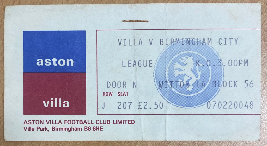1978/79 ORIGINAL DIVISION 1 TICKET ASTON VILLA V BIRMINGHAM CITY