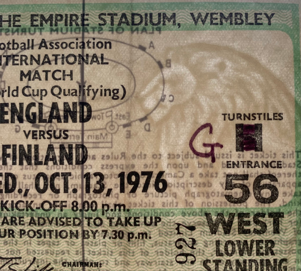 1976 ORIGINAL WORLD CUP QUALIFYING TICKET ENGLAND V FINLAND