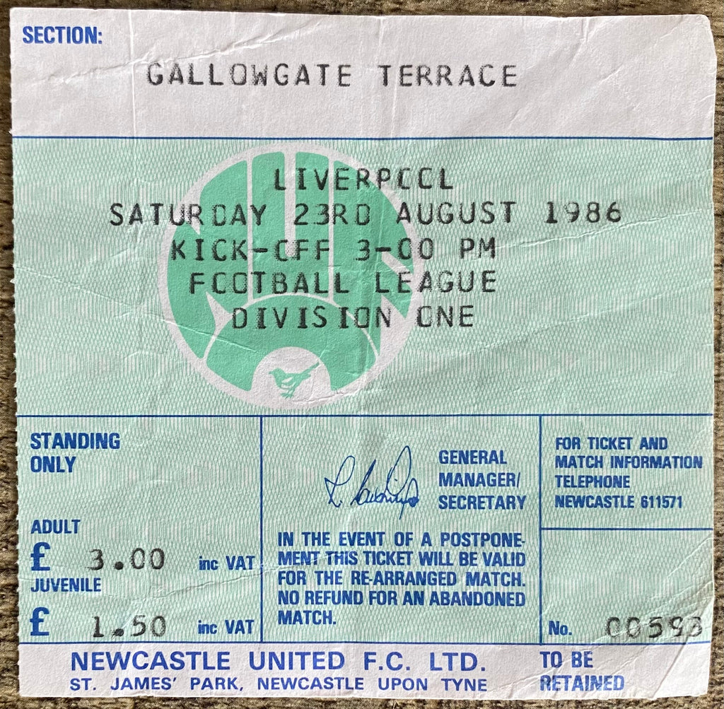 1986/87 ORIGINAL DIVISION ONE TICKET NEWCASTLE UNITED V LIVERPOOL