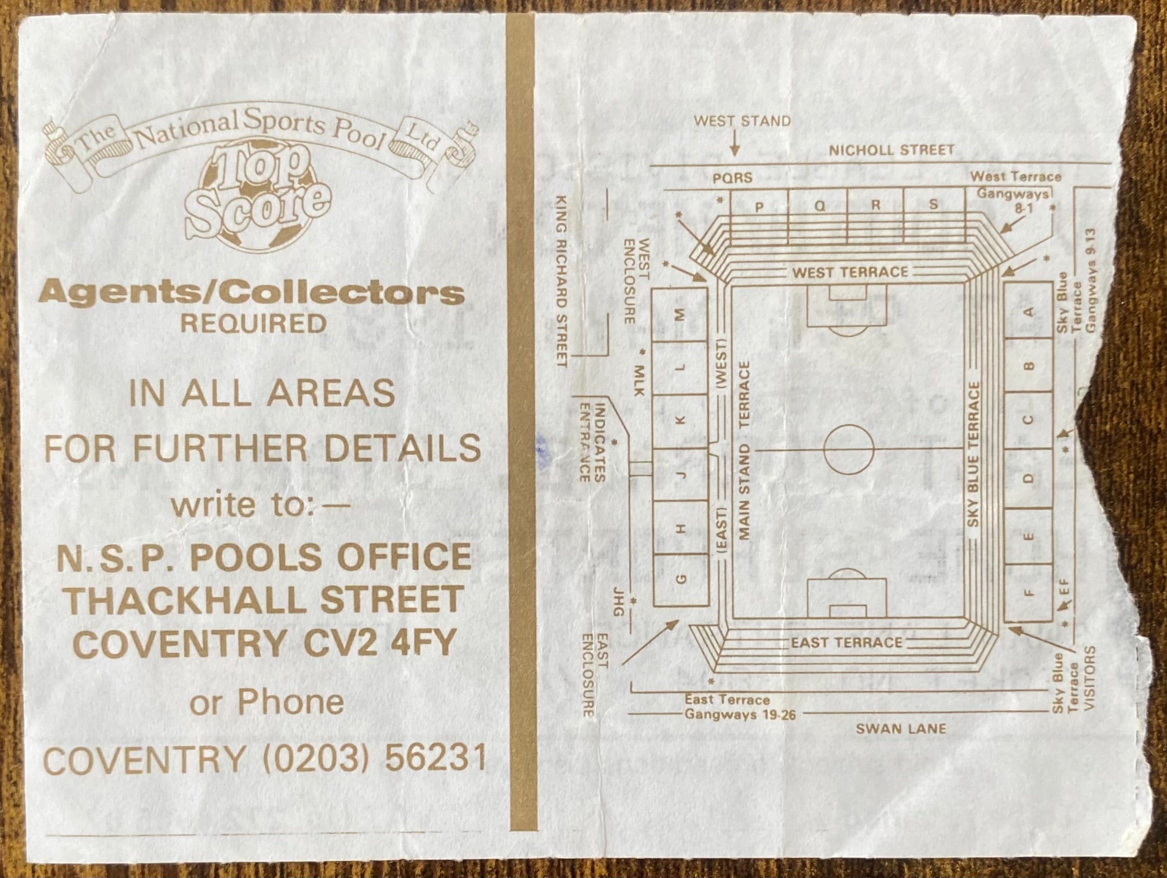 1986/87 ORIGINAL DIVISION 1 TICKET COVENTRY CITY V SOUTHAMPTON
