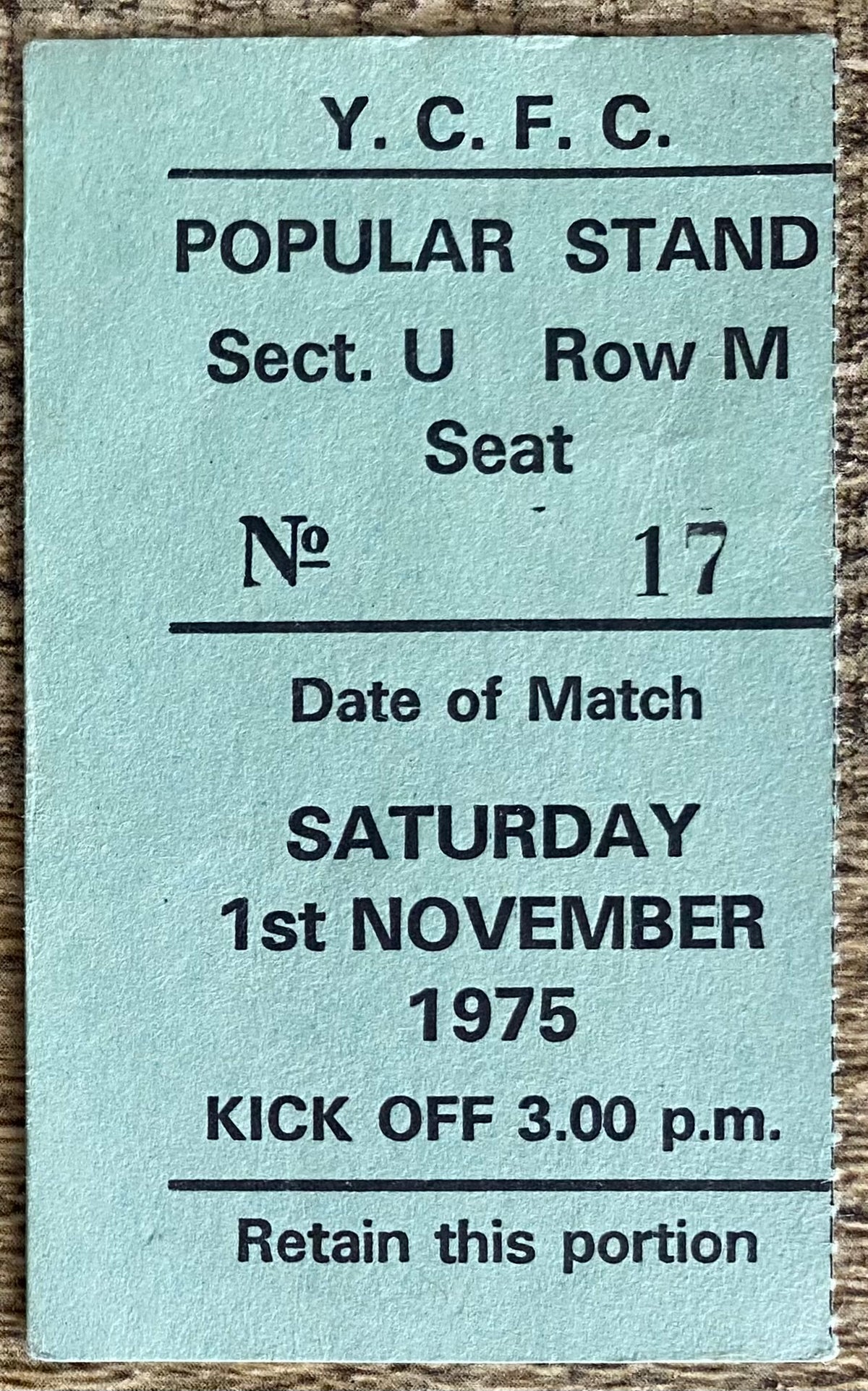 1975/76 ORIGINAL DIVISION 2 TICKET YORK CITY V SUNDERLAND