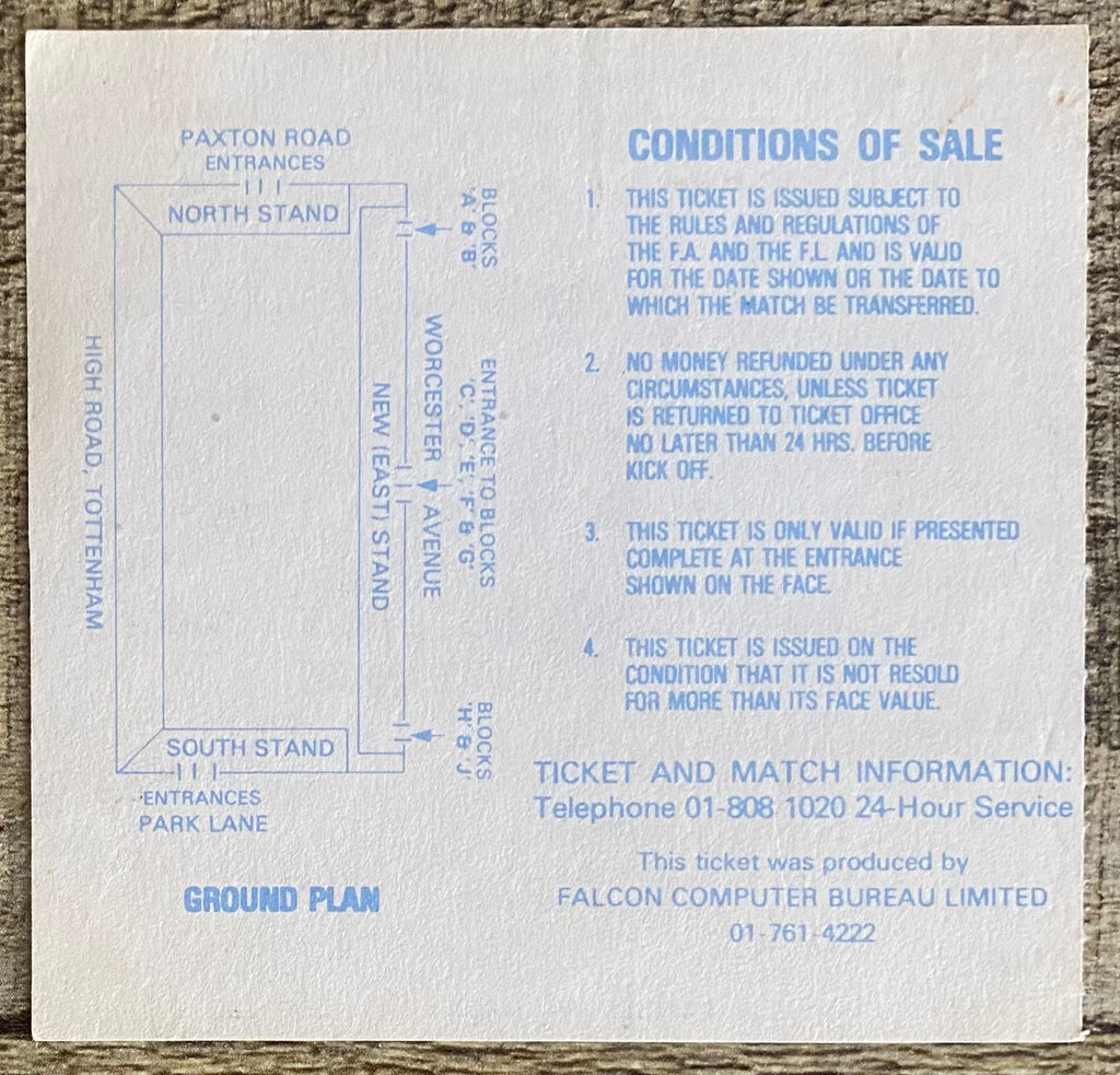 1982/83 ORIGINAL DIVISION ONE TICKET TOTTENHAM HOTSPUR V WEST HAM UNITED