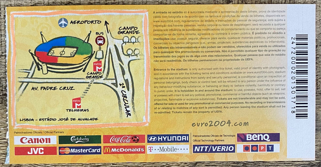 2004 ORIGINAL EUROPEAN CHAMPIONSHIPS TICKET GERMANY V CZECH REPUBLIC @ LISBON