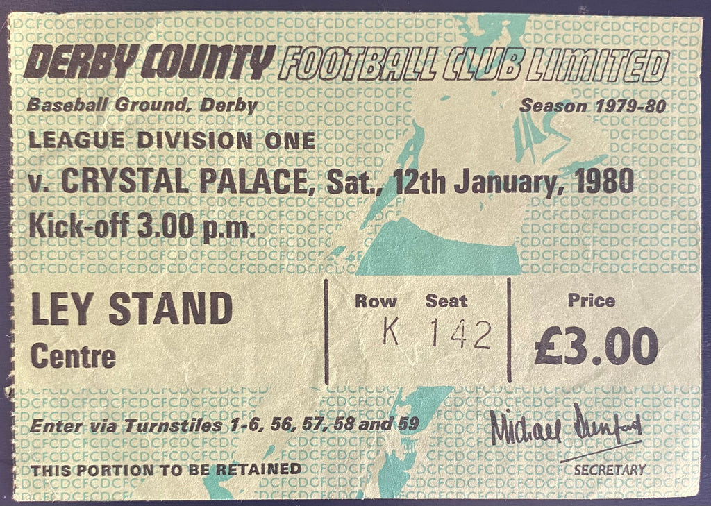 1979/80 ORIGINAL DIVISION 1 TICKET DERBY COUNTY V CRYSTAL PALACE