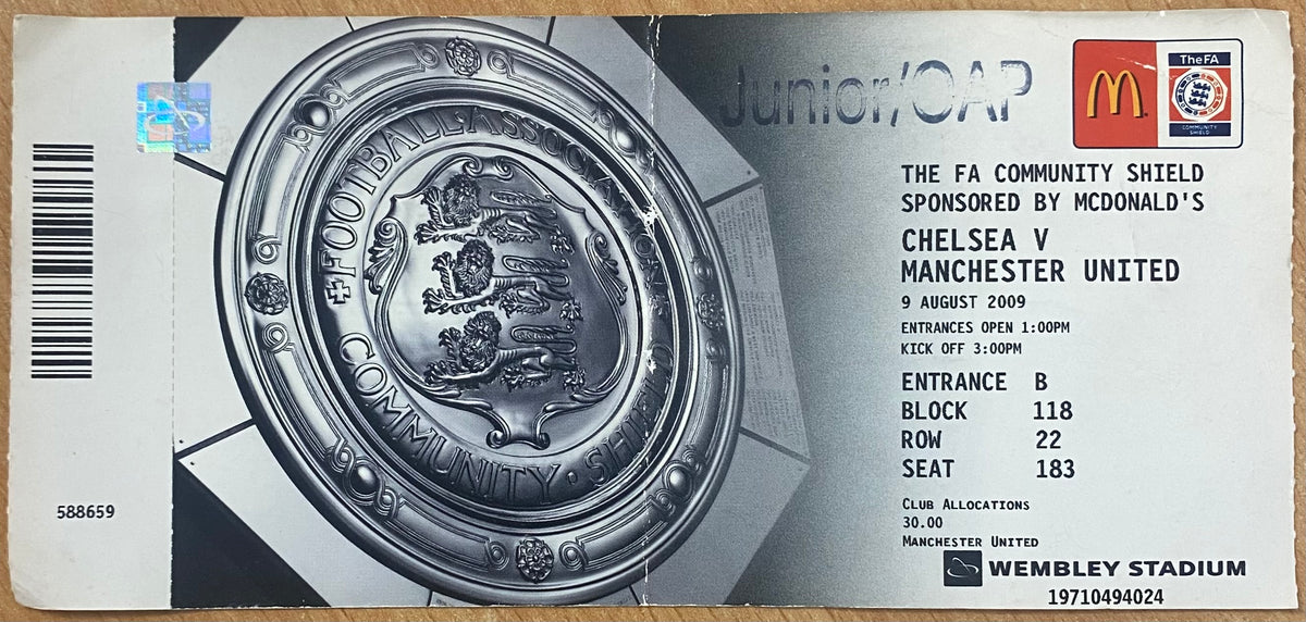 2009 ORIGINAL COMMUNITY SHIELD TICKET MANCHESTER UNITED V CHELSEA