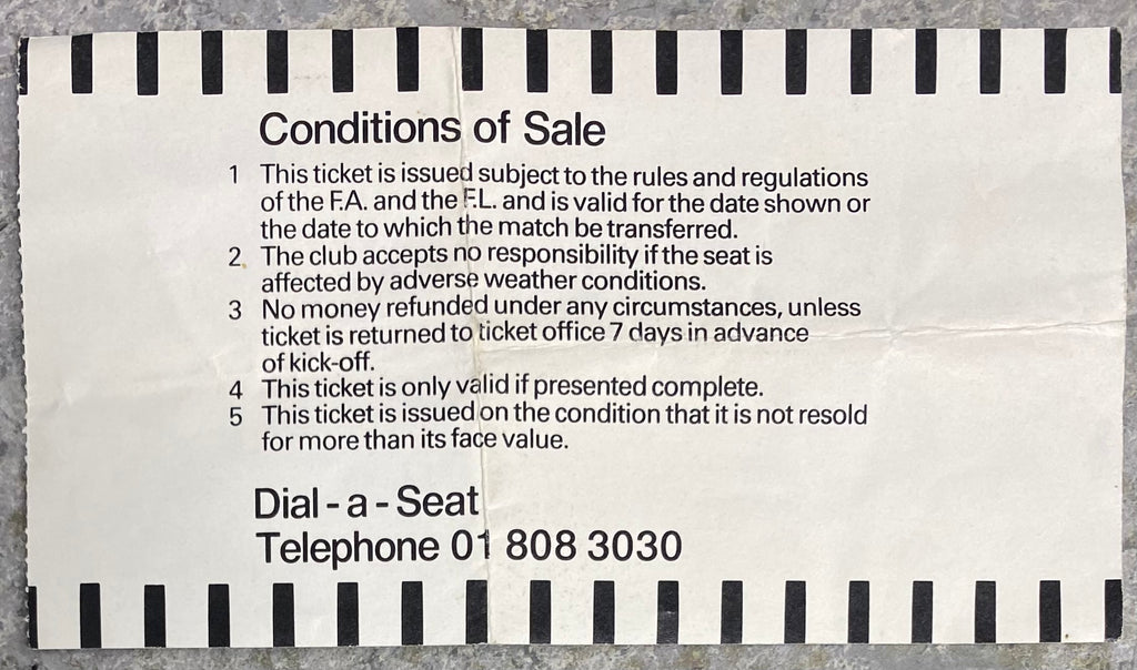 1987/88 ORIGINAL DIVISION ONE TICKET TOTTENHAM HOTSPUR V SHEFFIELD WEDNESDAY