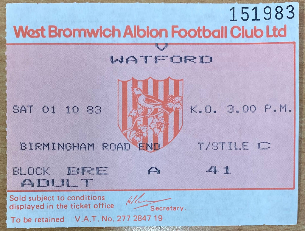 1983/84 ORIGINAL DIVISION 1 TICKET WEST BROMWICH ALBION V WATFORD