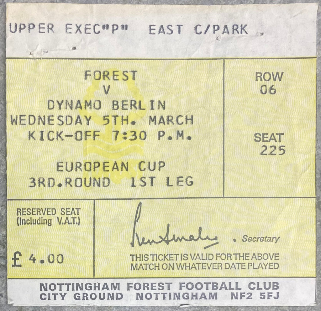 1979/80 ORIGINAL EUROPEAN CUP 3RD ROUND 1ST LEG TICKET NOTTINGHAM FOREST V DYNAMO BERLIN