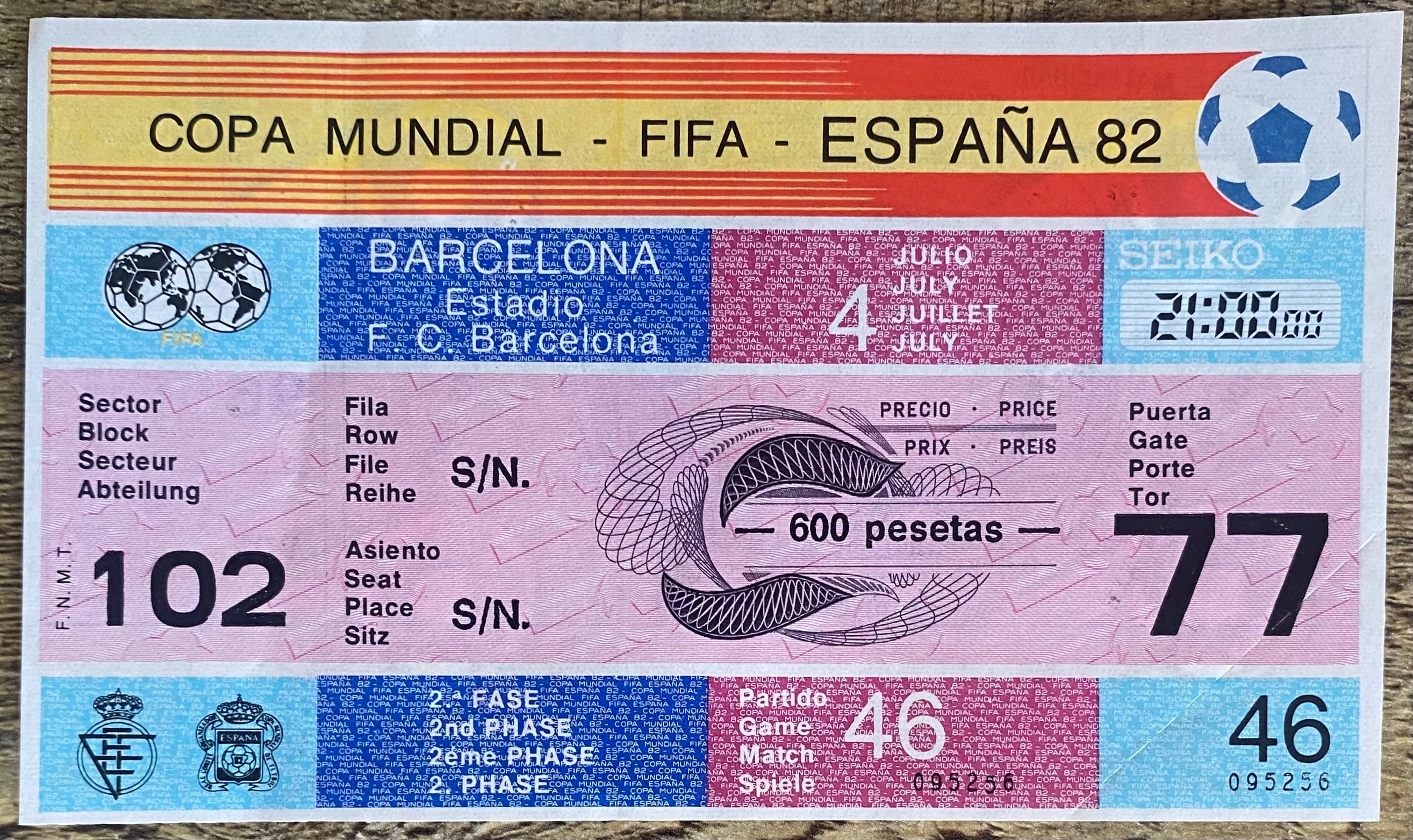 1982 ORIGINAL WORLD CUP 2ND PHASE UNUSED TICKET SOVIET UNION V POLAND @ BARCELONA