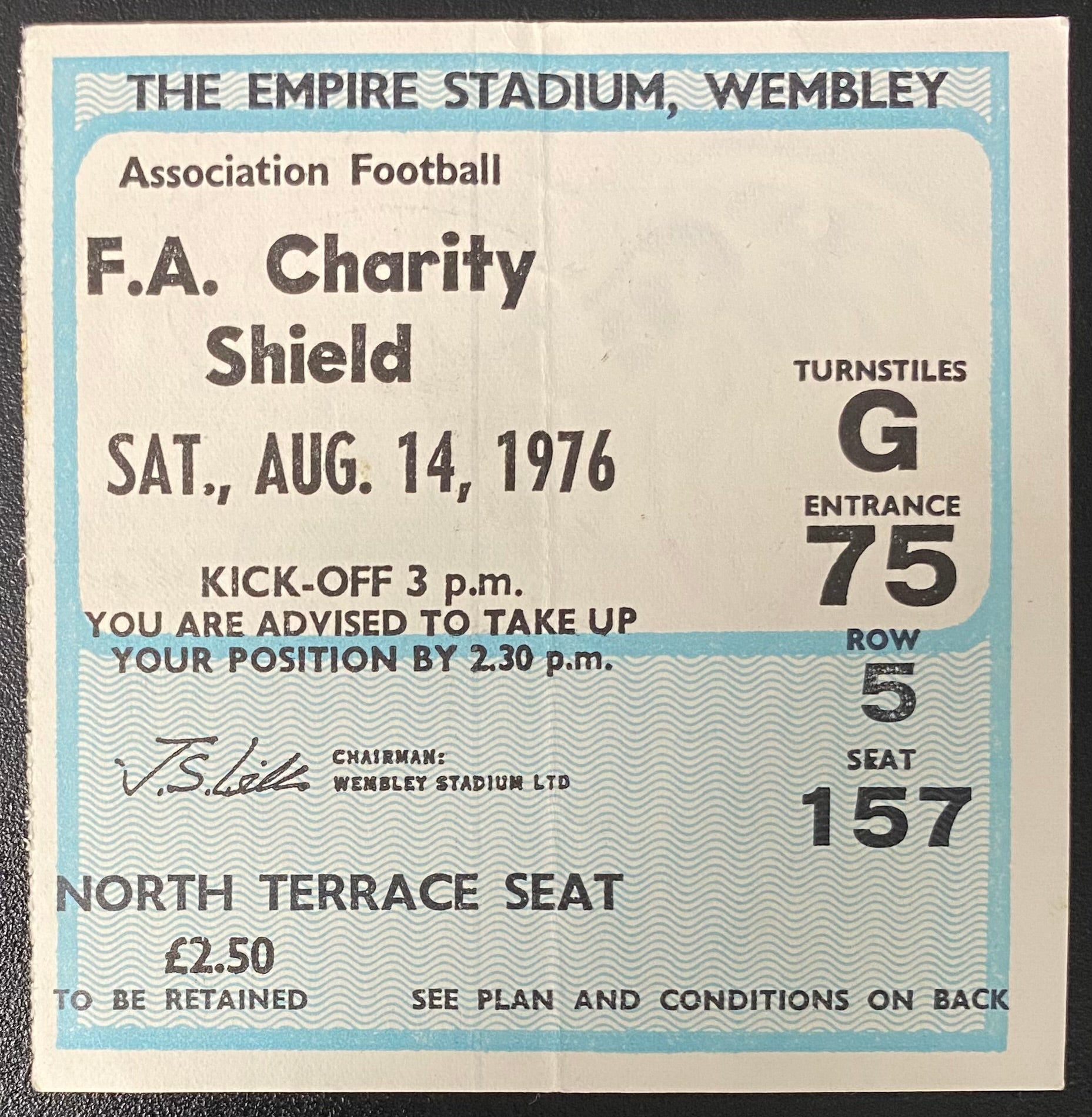 1976 ORIGINAL CHARITY SHIELD TICKET LIVERPOOL V SOUTHAMPTON
