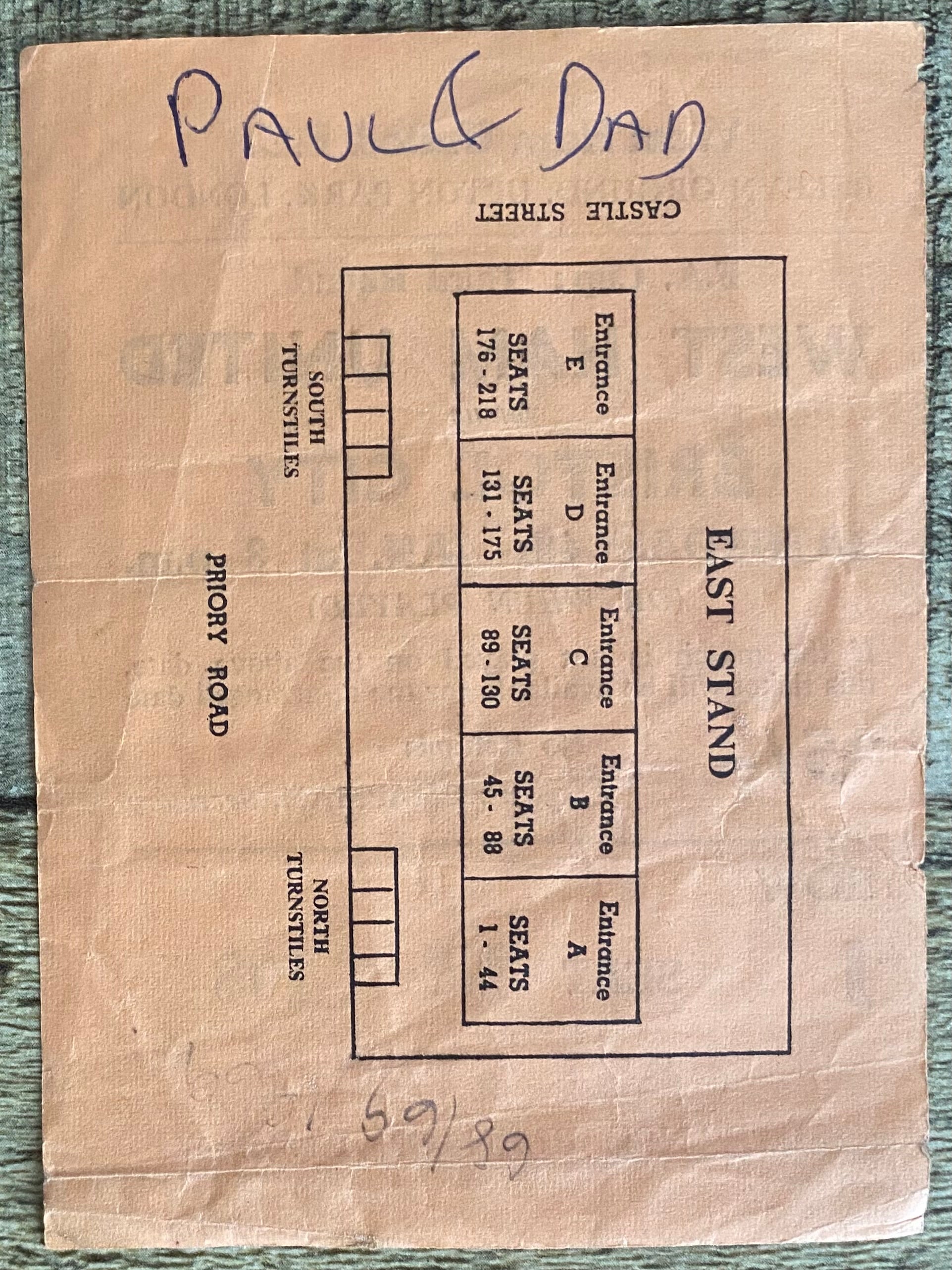 1968/69 ORIGINAL FA CUP 3RD ROUND TICKET WEST HAM UNITED V BRISTOL CITY