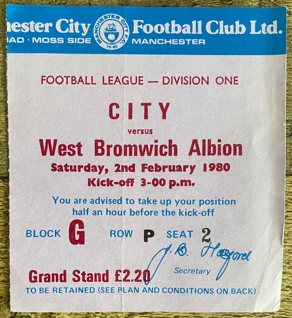 1979/80 ORIGINAL DIVISION 1 TICKET MANCHESTER CITY V WEST BROMWICH ALBION
