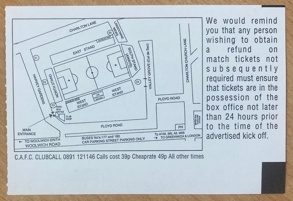 1994/95 ORIGINAL DIVISION 1 TICKET CHARLTON ATHLETIC V LUTON TOWN