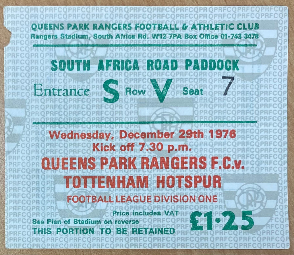 1976/77 ORIGINAL DIVISION ONE TICKET QUEENS PARK RANGERS V TOTTENHAM HOTSPUR