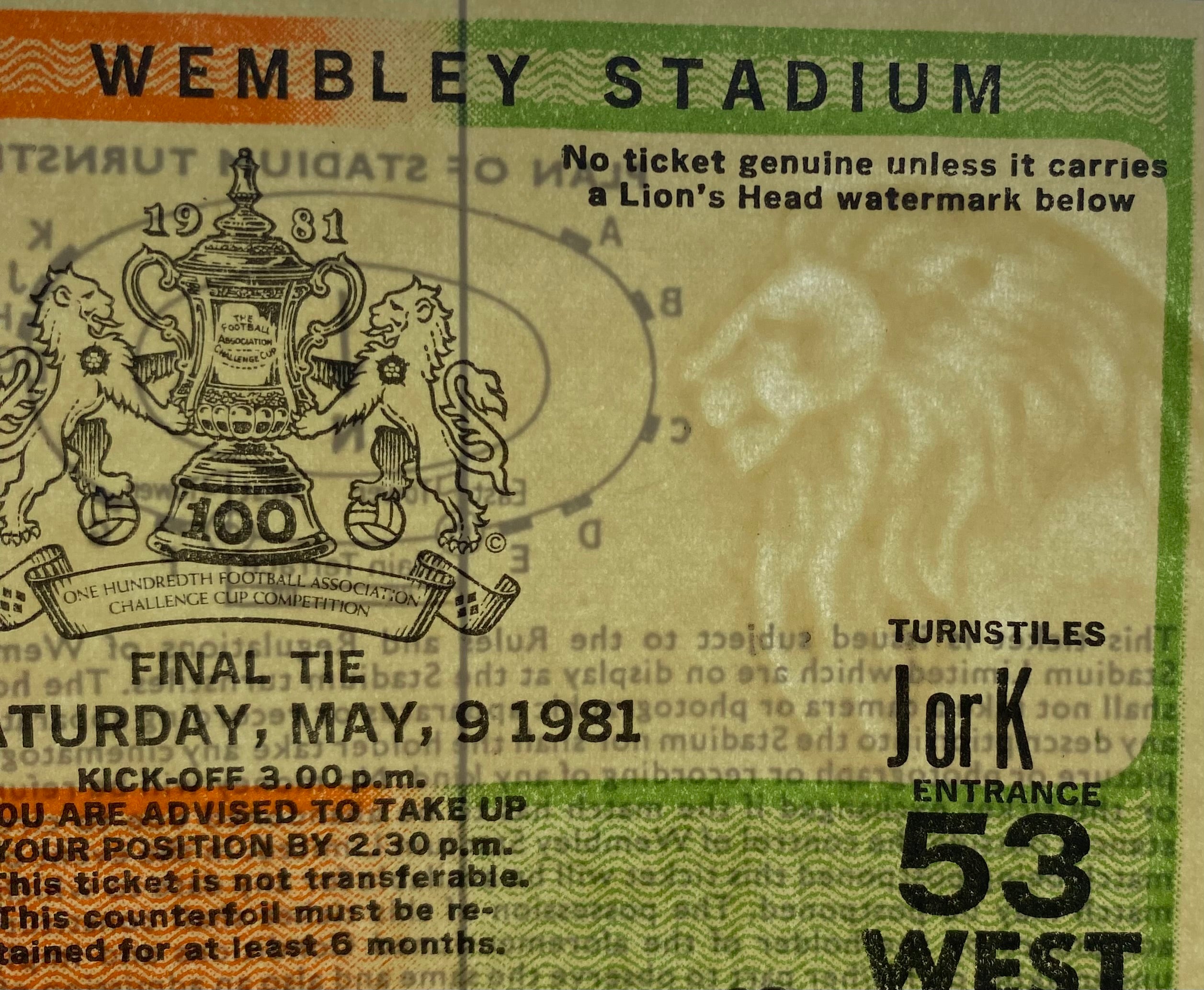 1981 ORIGINAL FA CUP FINAL TICKET TOTTENHAM HOTSPUR V MANCHESTER CITY