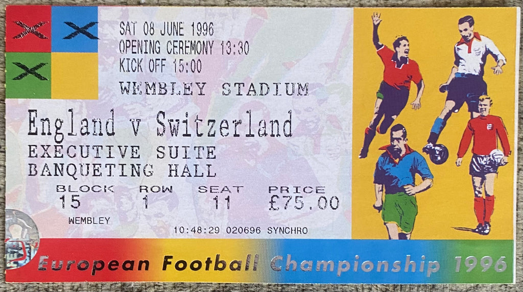 1996 ORIGINAL EUROPEAN CHAMPIONSHIPS EURO 96 OPENING MATCH TICKET ENGLAND V SWITZERLAND @ WEMBLEY