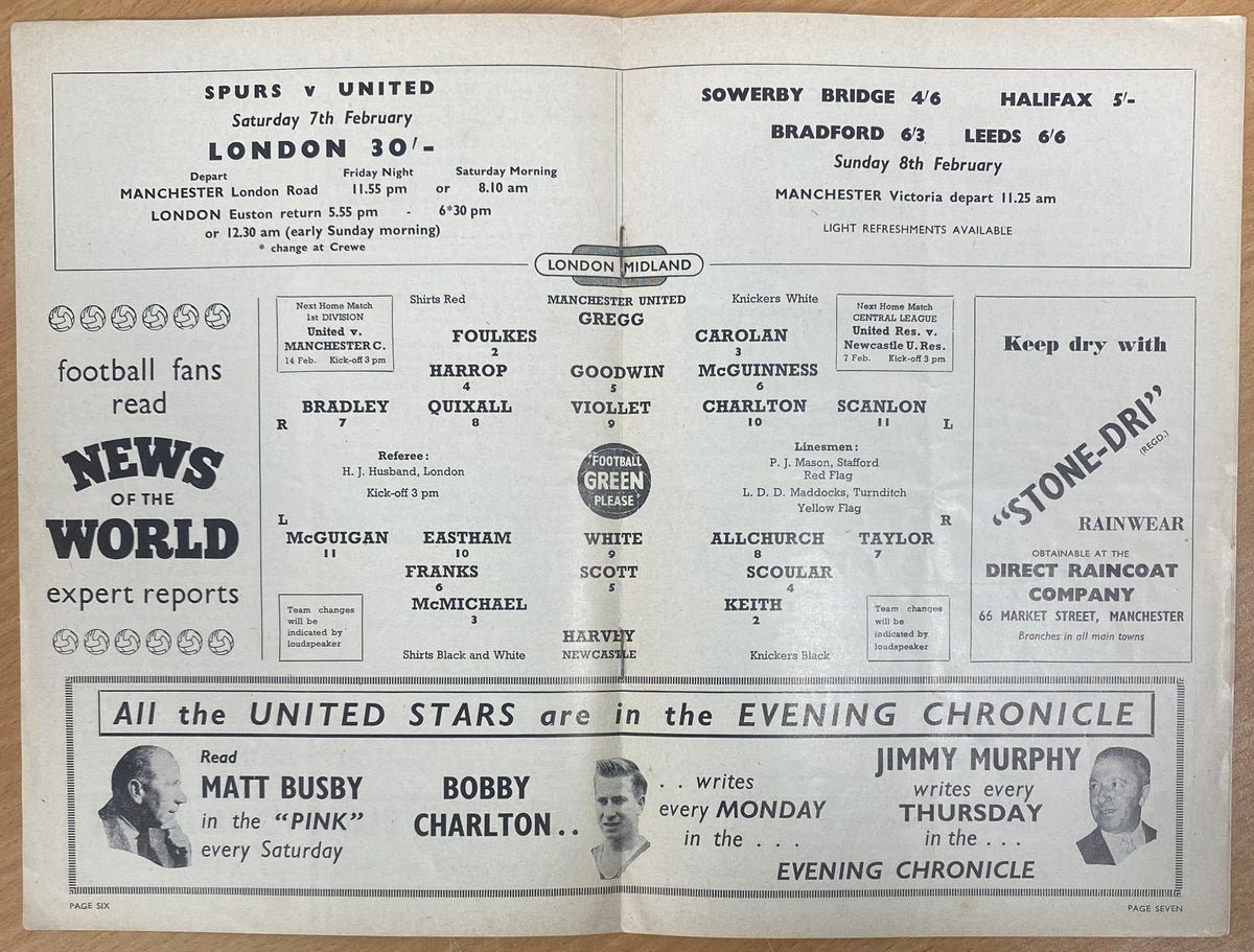 1958/59 ORIGINAL DIVISION ONE PROGRAMME MANCHESTER UNITED V NEWCASTLE UNITED