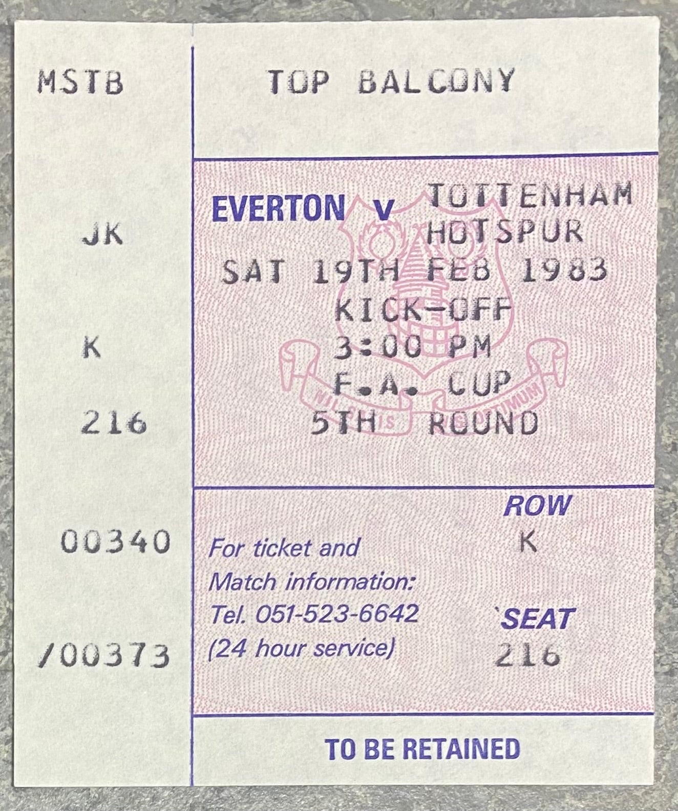 1982/83 ORIGINAL FA CUP 5TH ROUND TICKET EVERTON V TOTTENHAM HOTSPUR