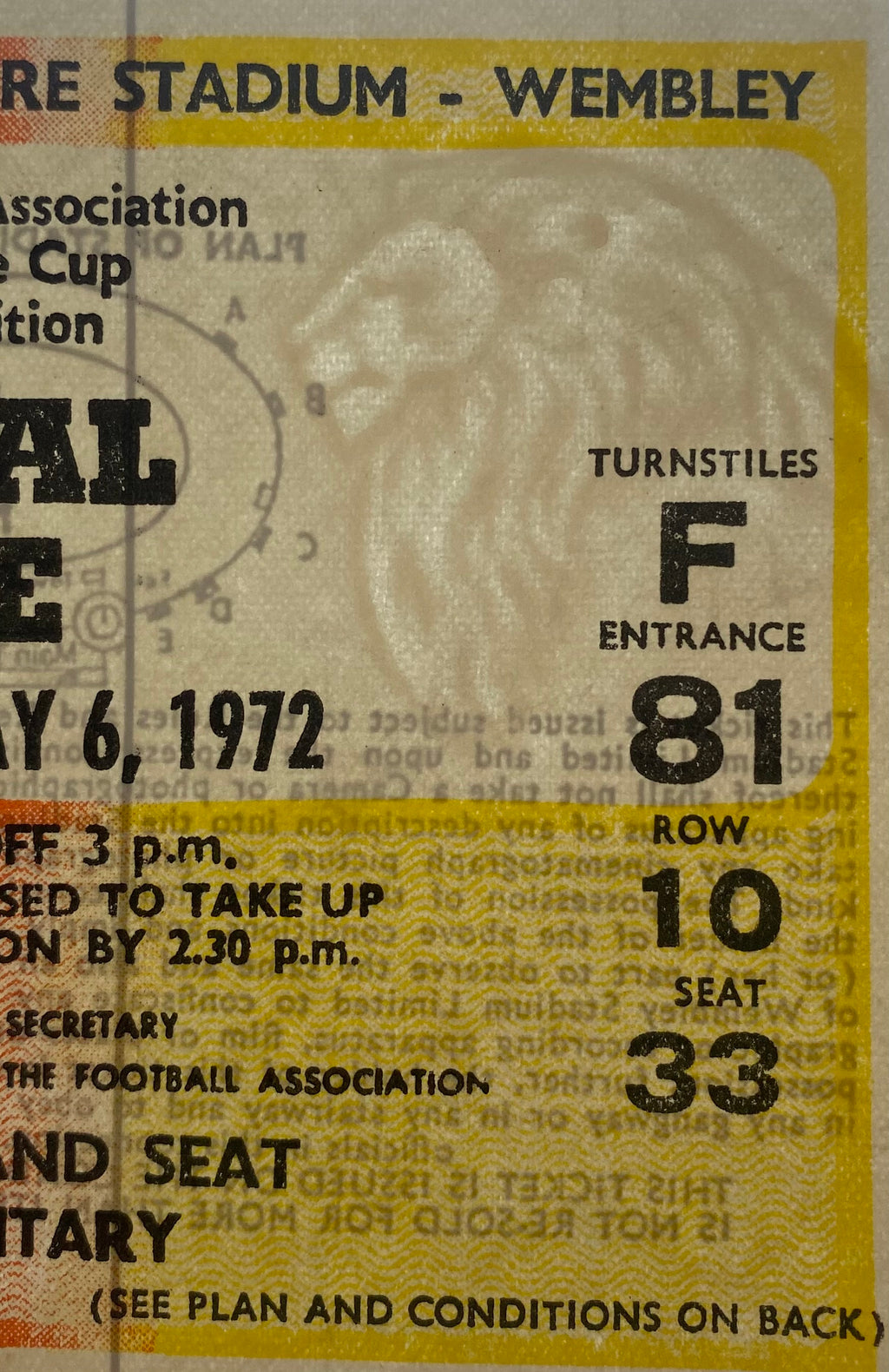 1972 ORIGINAL UNUSED FA CUP FINAL TICKET ARSENAL V LEEDS UNITED