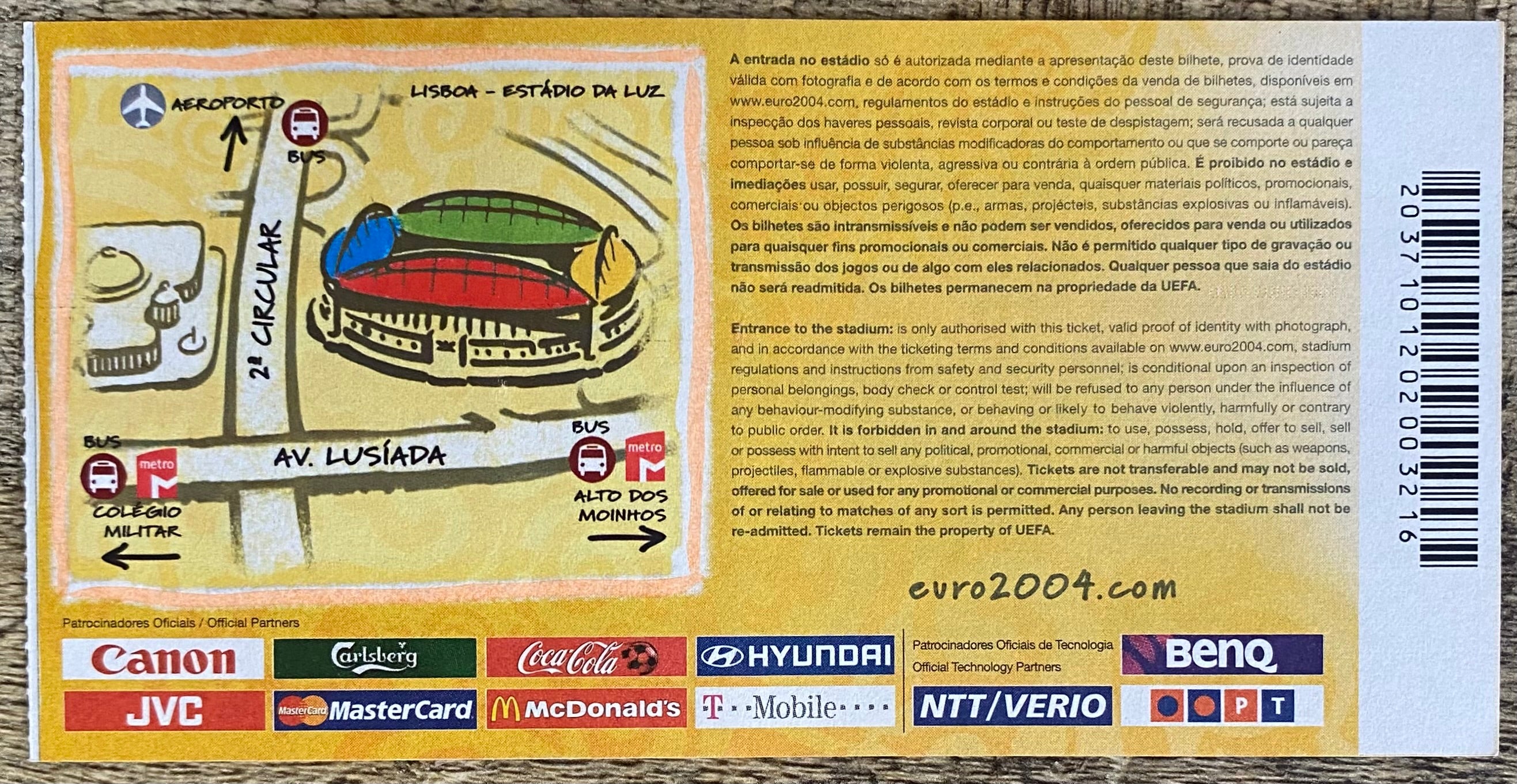 2004 ORIGINAL EUROPEAN CHAMPIONSHIPS TICKET ENGLAND V CROATIA @ LISBON