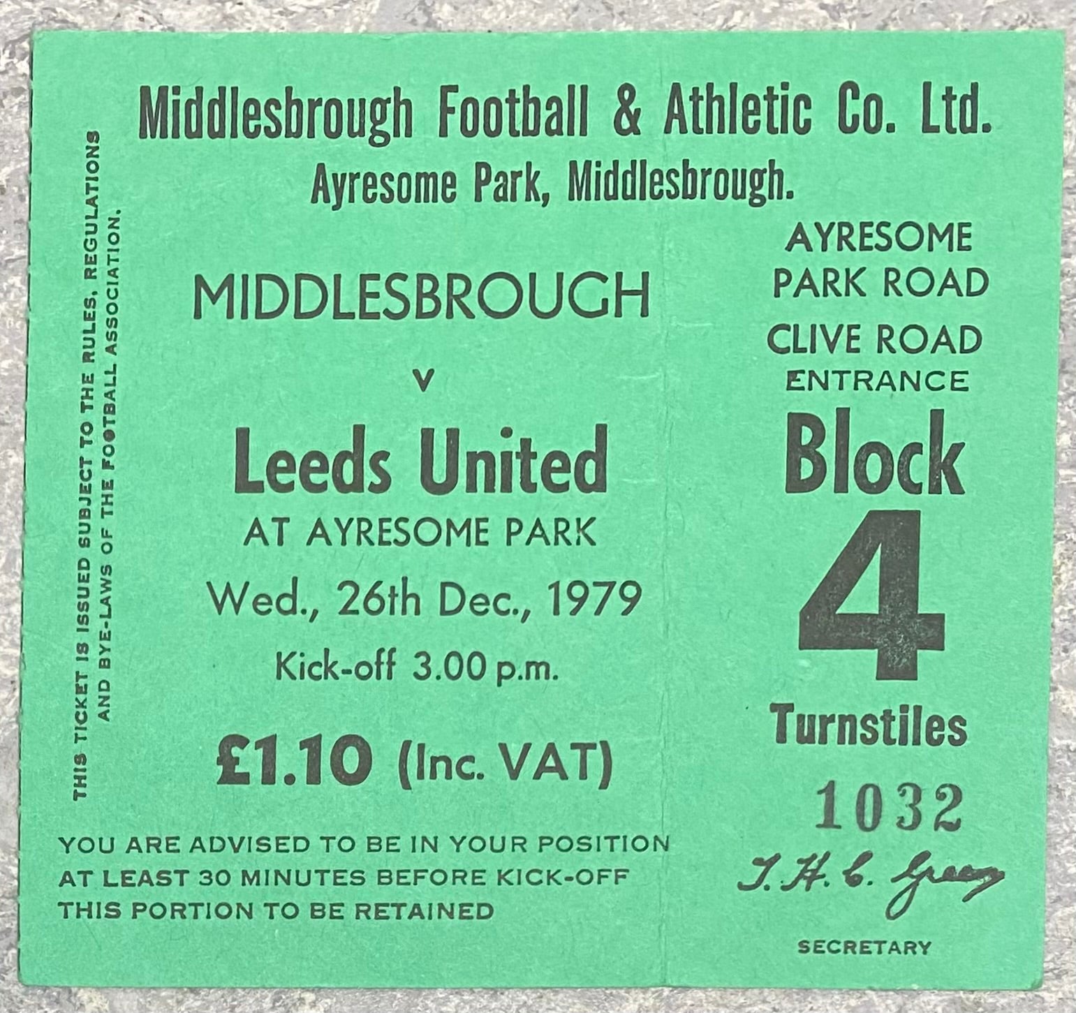 1979/80 ORIGINAL DIVISION ONE TICKET MIDDLESBROUGH V LEEDS UNITED