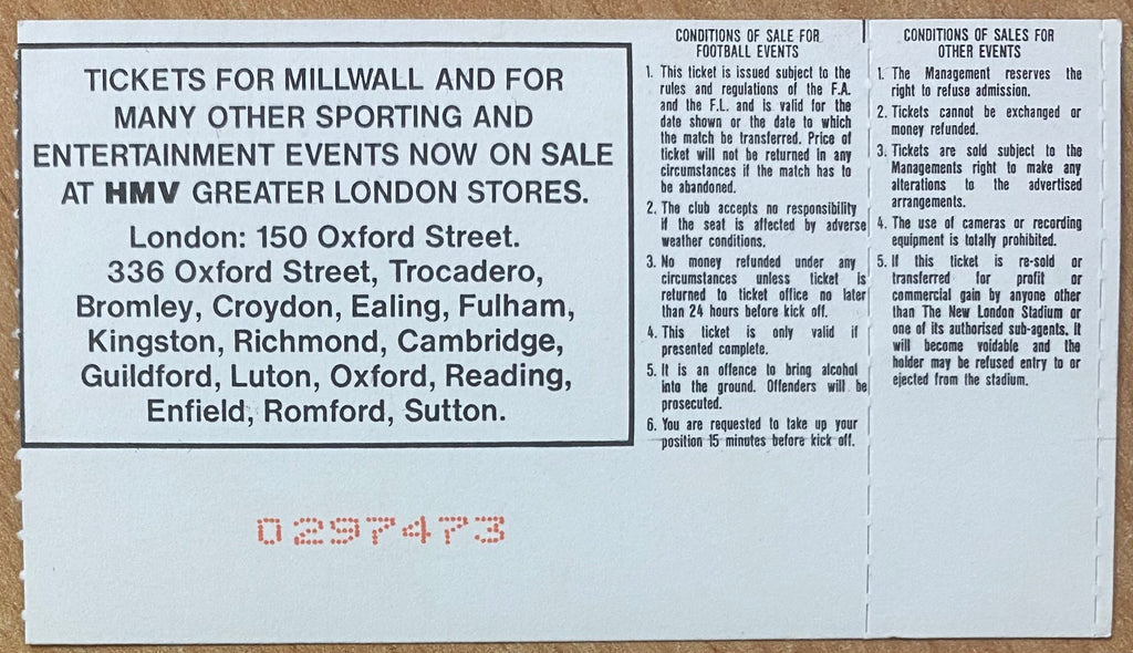 1993/94 ORIGINAL DIVISION 1 TICKET MILLWALL V SUNDERLAND