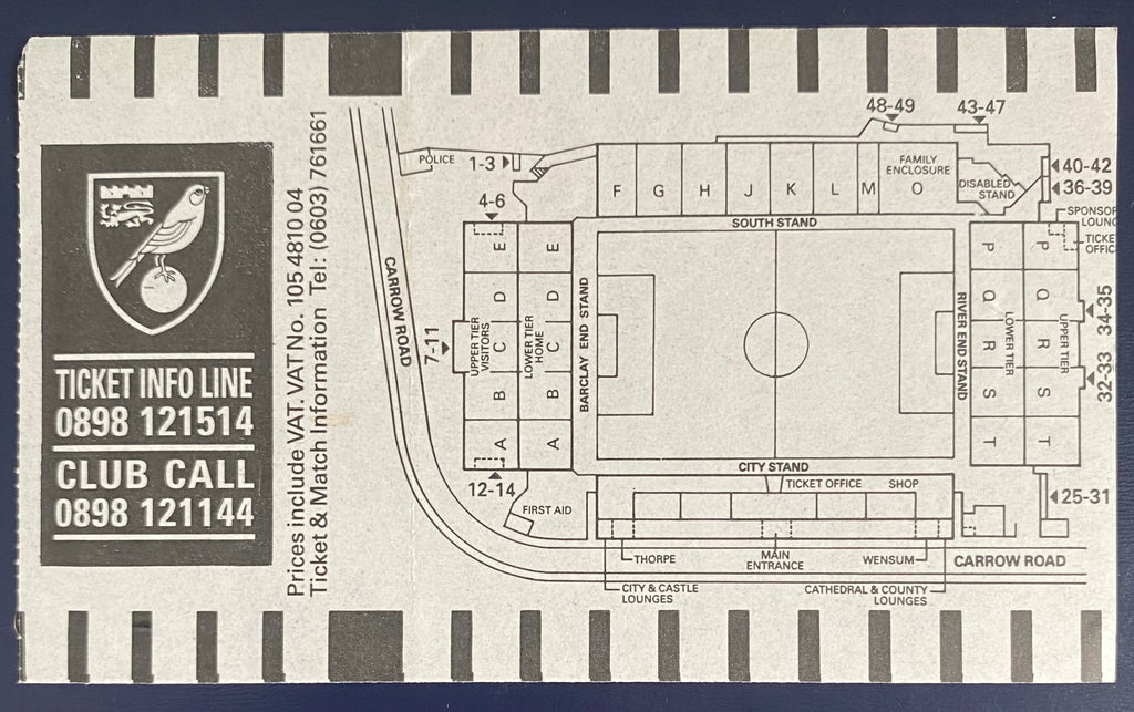 1992/93 ORIGINAL FA PREMIER LEAGUE TICKET NORWICH CITY V LIVERPOOL