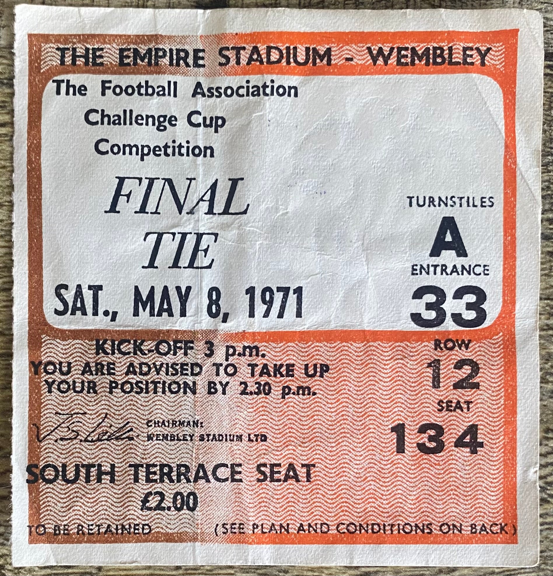 1971 ORIGINAL FA CUP FINAL TICKET ARSENAL V LIVERPOOL