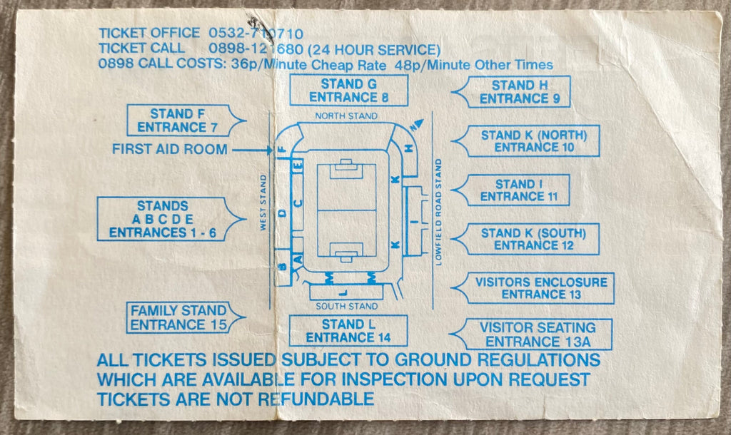 1992/93 ORIGINAL FA CUP 3RD ROUND TICKET LEEDS UNITED V CHARLTON ATHLETIC