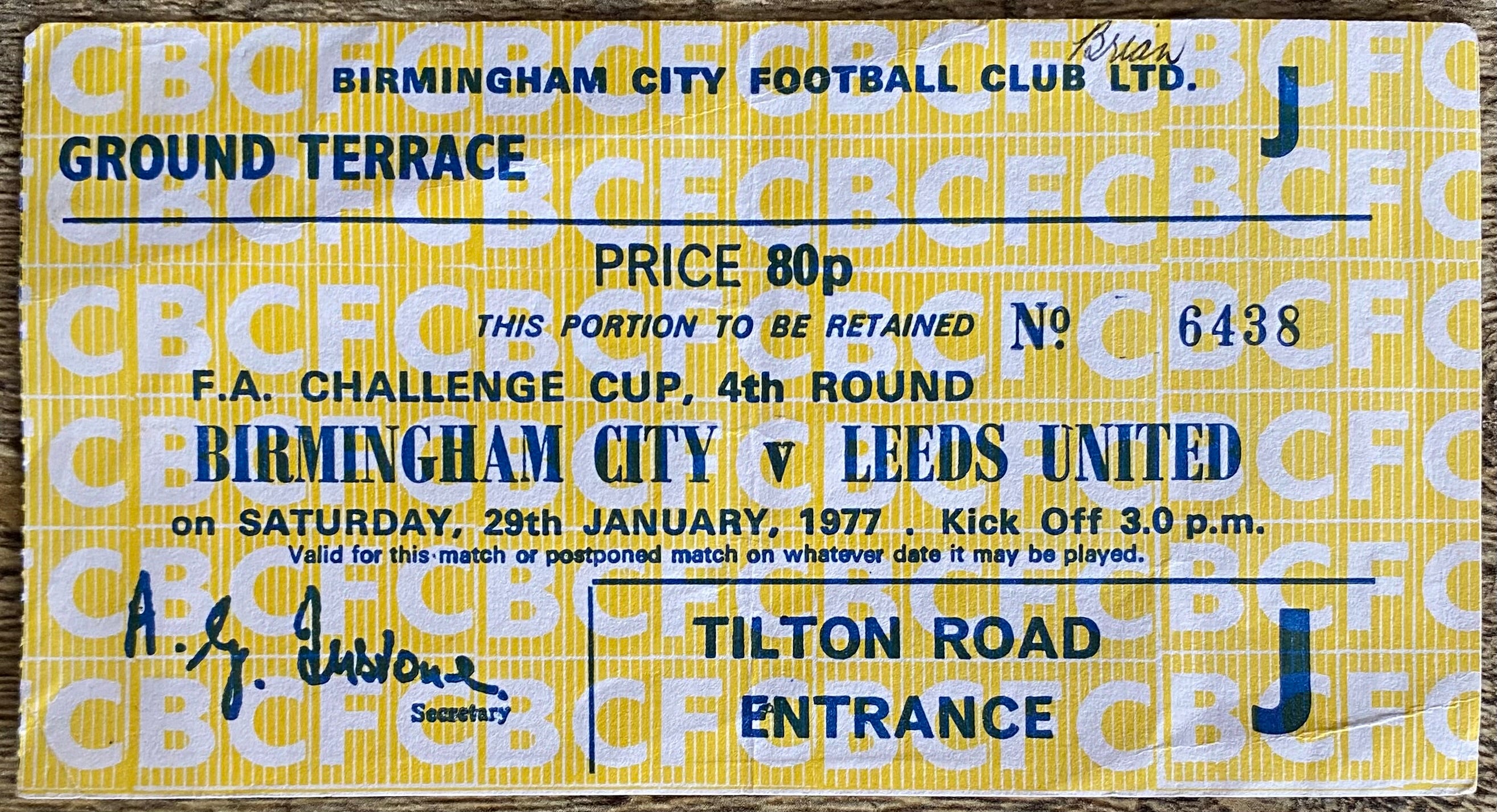 1976/77 ORIGINAL FA CUP 4TH ROUND TICKET BIRMINGHAM CITY V LEEDS UNITED