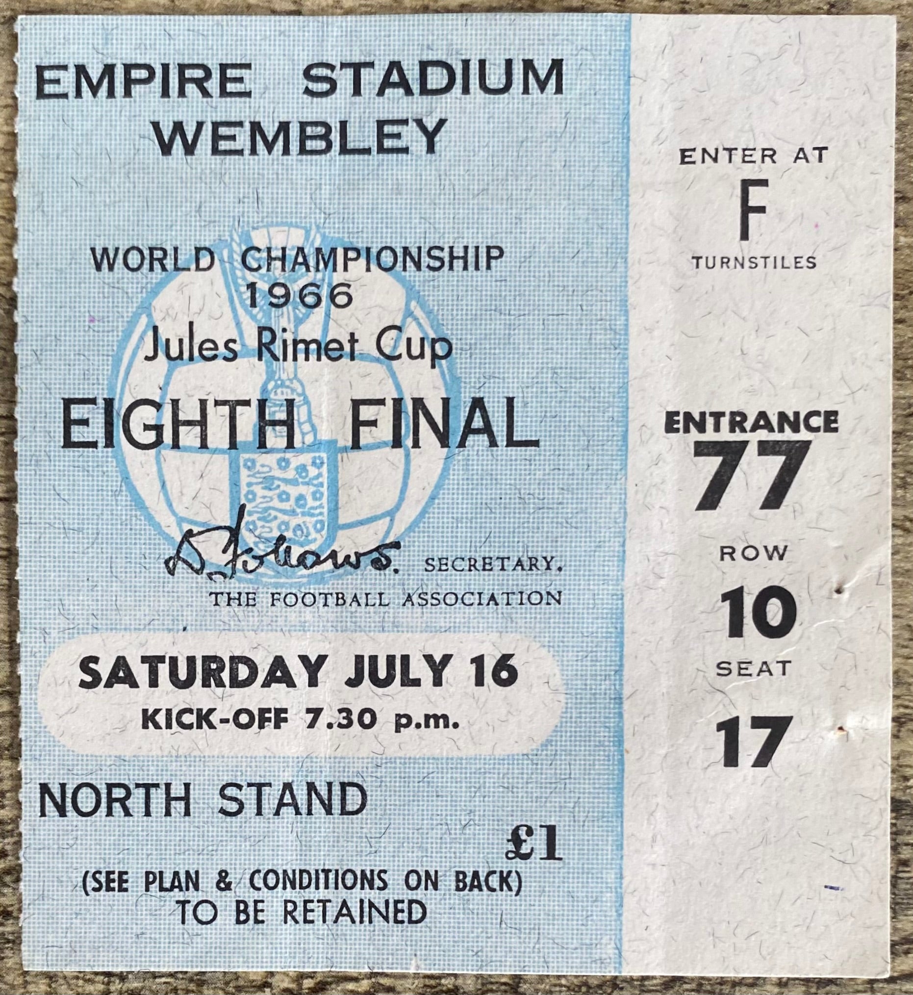 1966 ORIGINAL WORLD CUP 1ST ROUND TICKET ENGLAND V MEXICO @ WEMBLEY