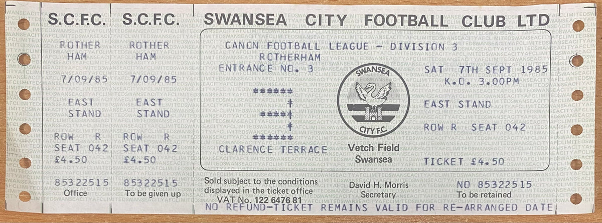 1985/86 ORIGINAL DIVISION 3 UNUSED TICKET SWANSEA CITY V ROTHERHAM UNITED