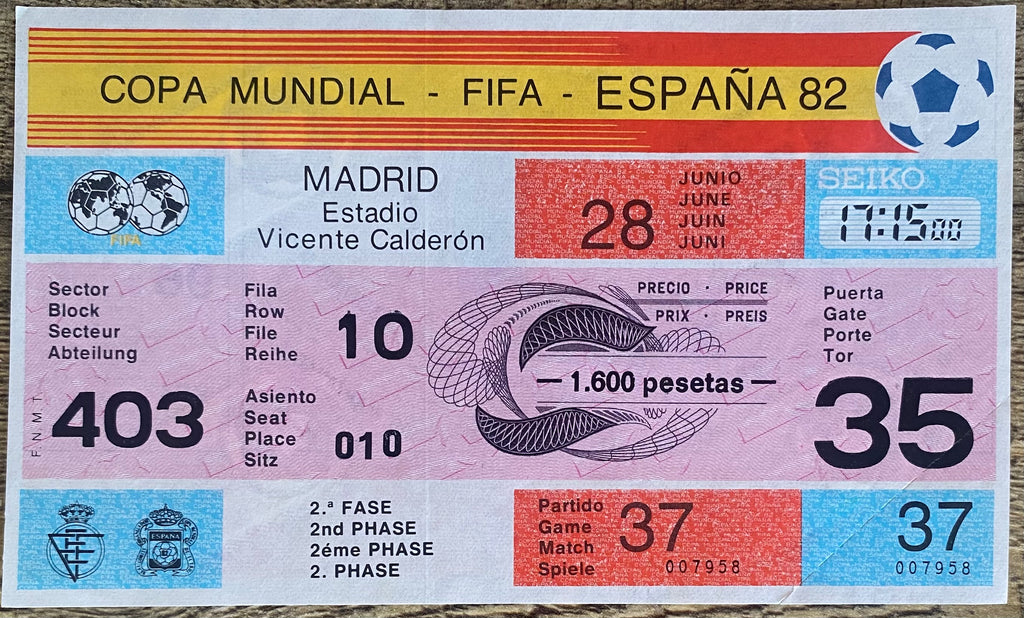 1982 ORIGINAL WORLD CUP 2ND PHASE UNUSED TICKET AUSTRIA V FRANCE @ MADRID