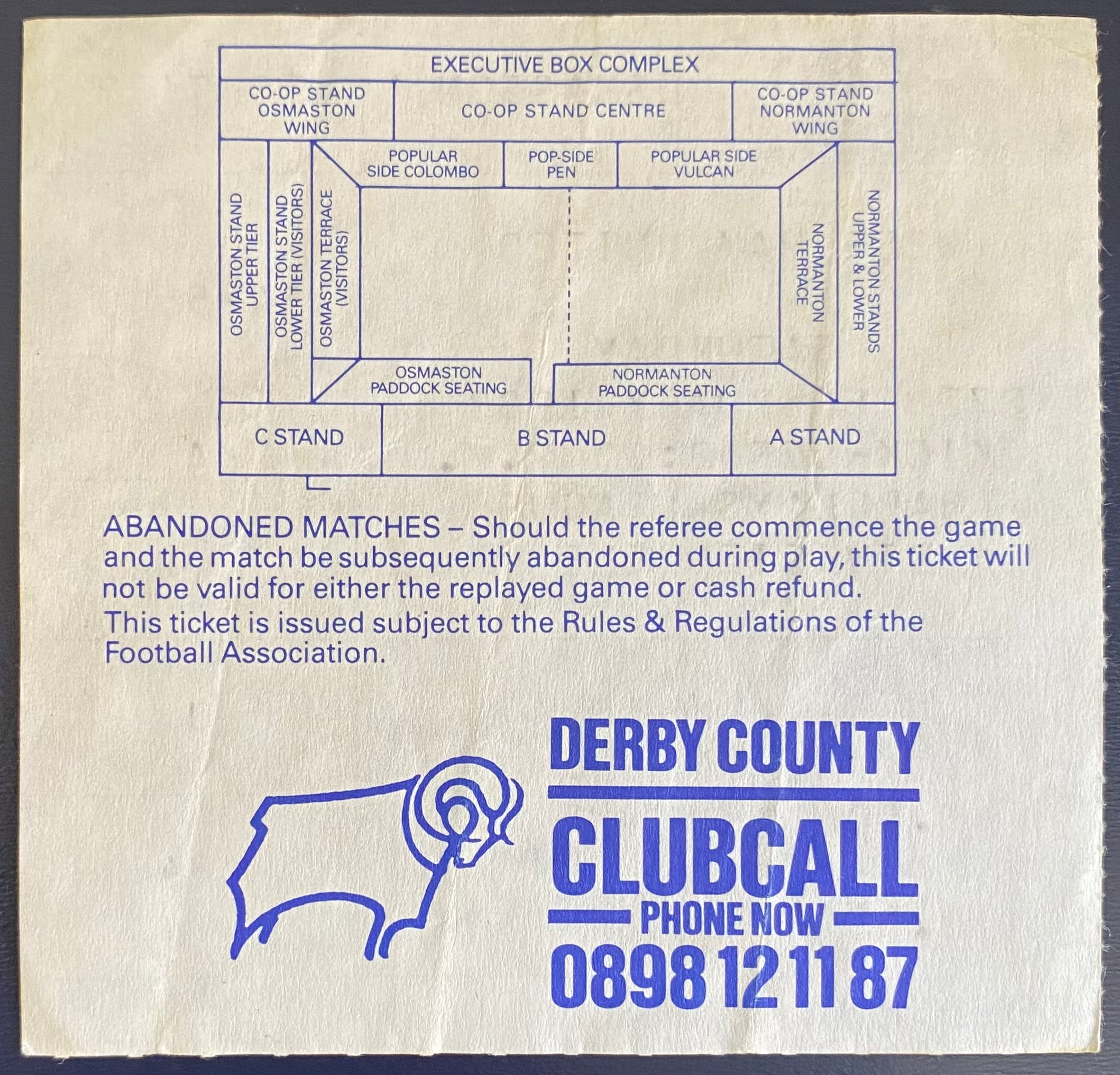 1987/88 ORIGINAL DIVISION 1 TICKET DERBY COUNTY V WEST HAM UNITED