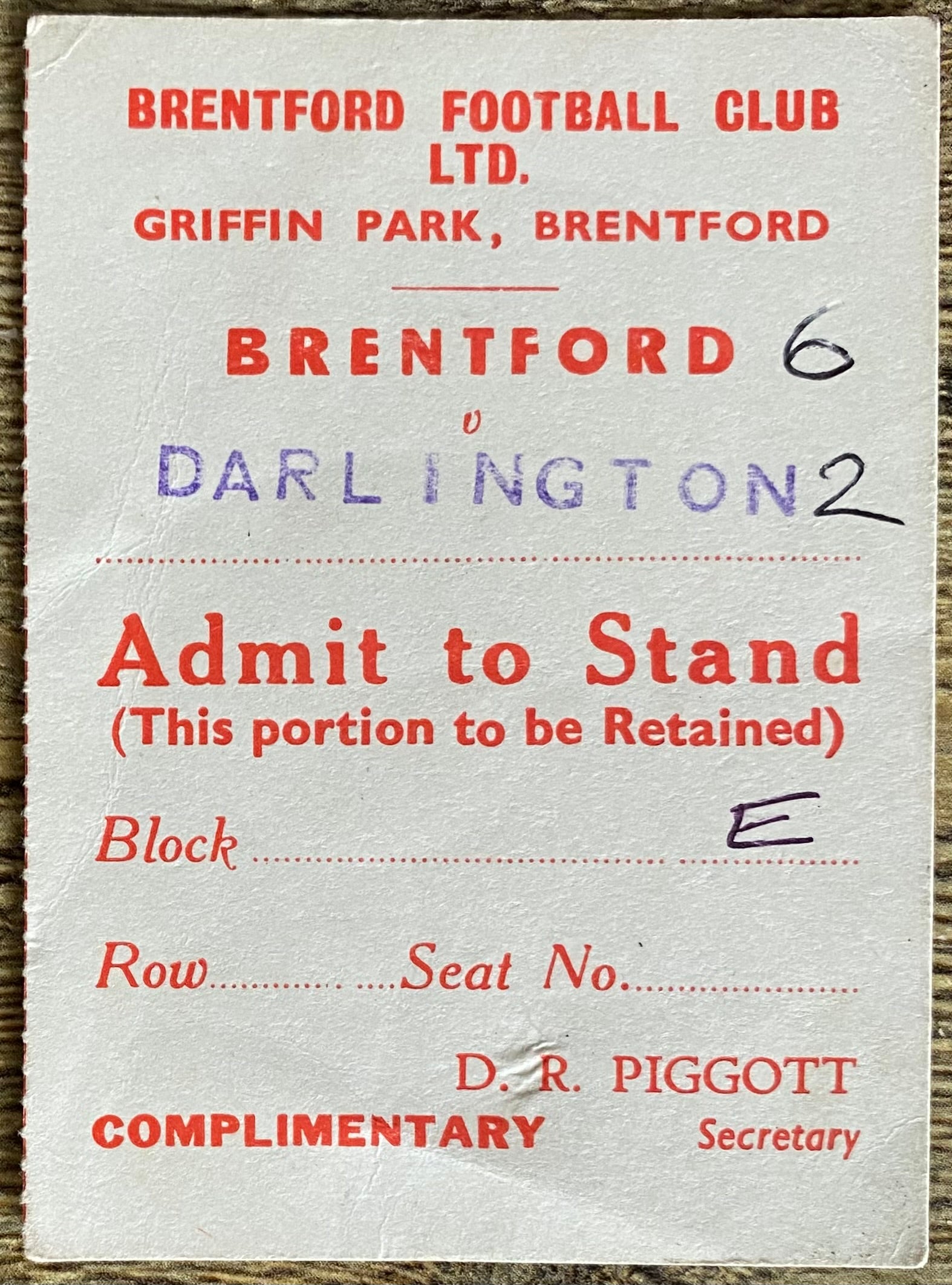 1971/72 ORIGINAL DIVISION 4 TICKET BRENTFORD V DARLINGTON