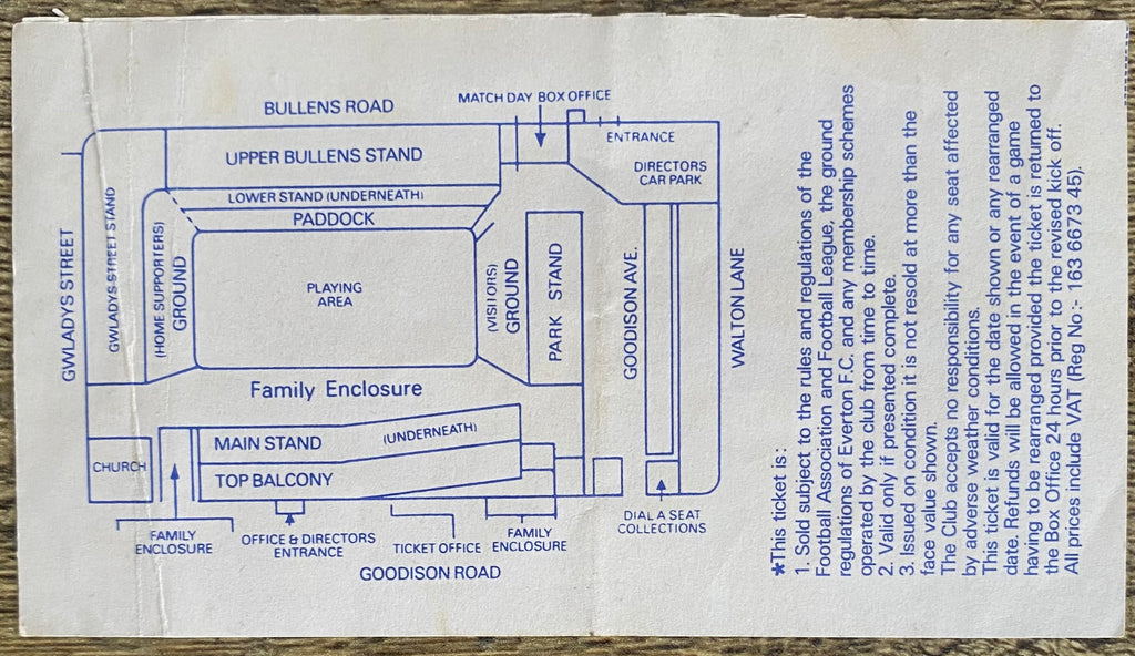1988/89 ORIGINAL DIVISION ONE TICKET EVERTON V WEST HAM UNITED