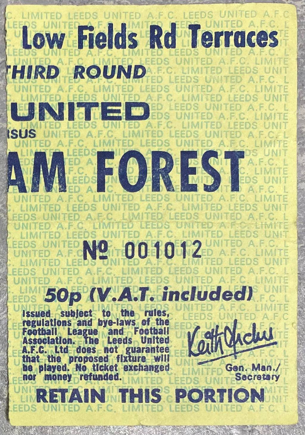 1979/80 ORIGINAL FA CUP 3RD ROUND TICKET LEEDS UNITED V NOTTINGHAM FOREST