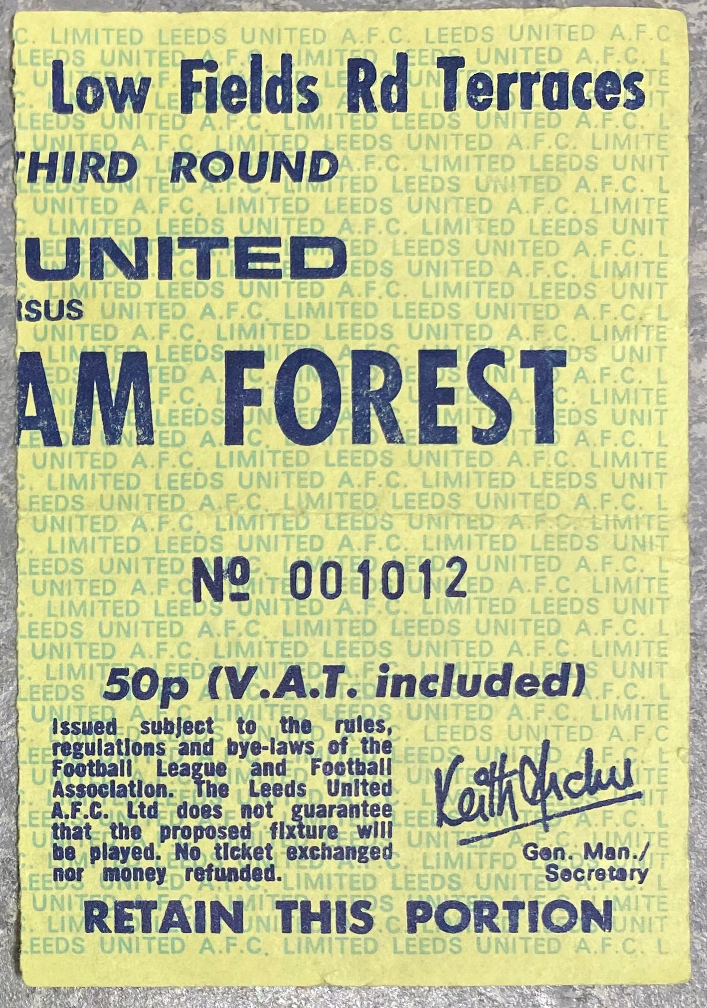 1979/80 ORIGINAL FA CUP 3RD ROUND TICKET LEEDS UNITED V NOTTINGHAM FOREST