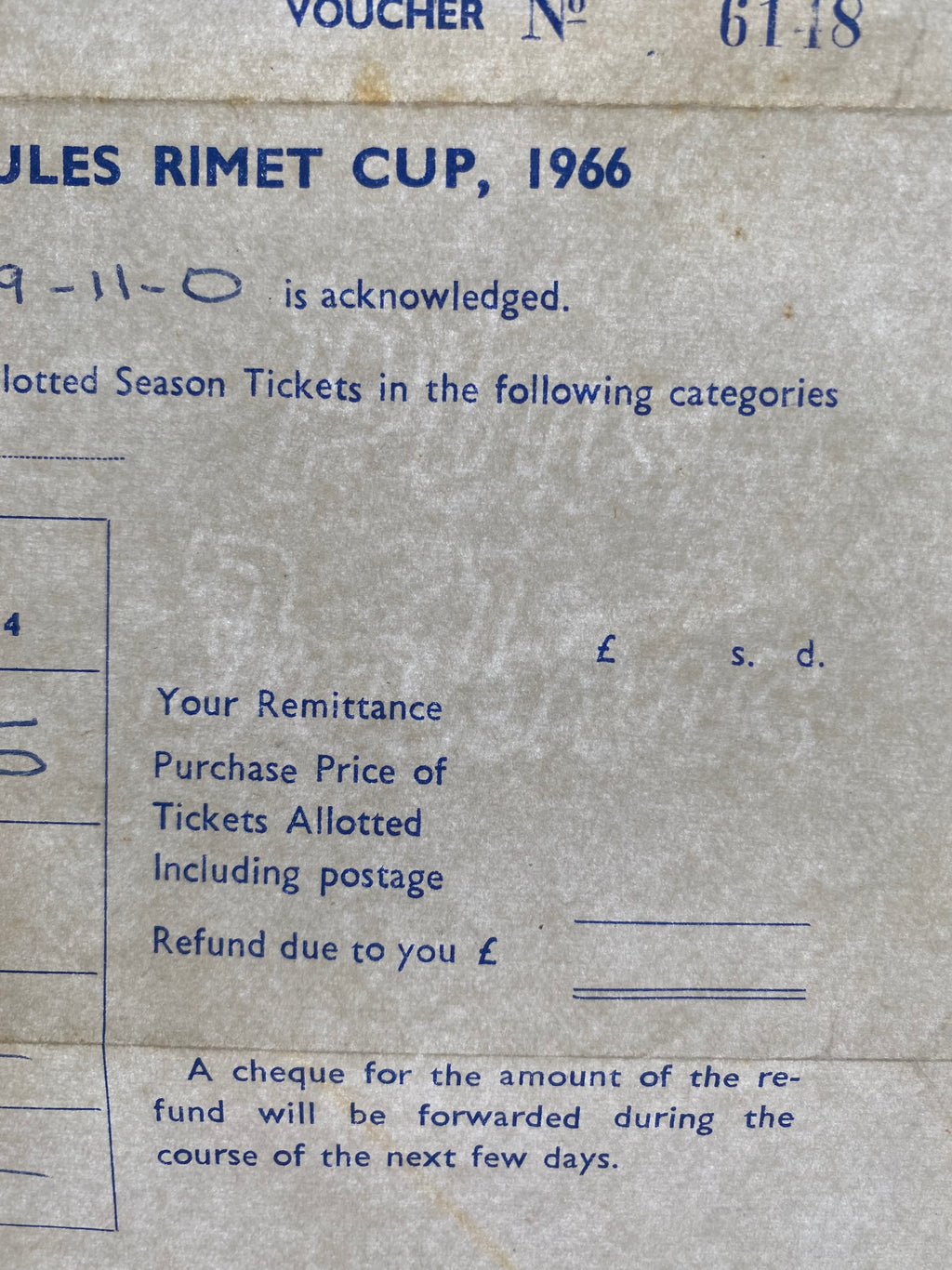 1966 WORLD CUP ORIGINAL OFFICIAL LETTER (TICKET SALES) FOR 10 MATCH TICKETS AT WEMBLEY & WHITE CITY