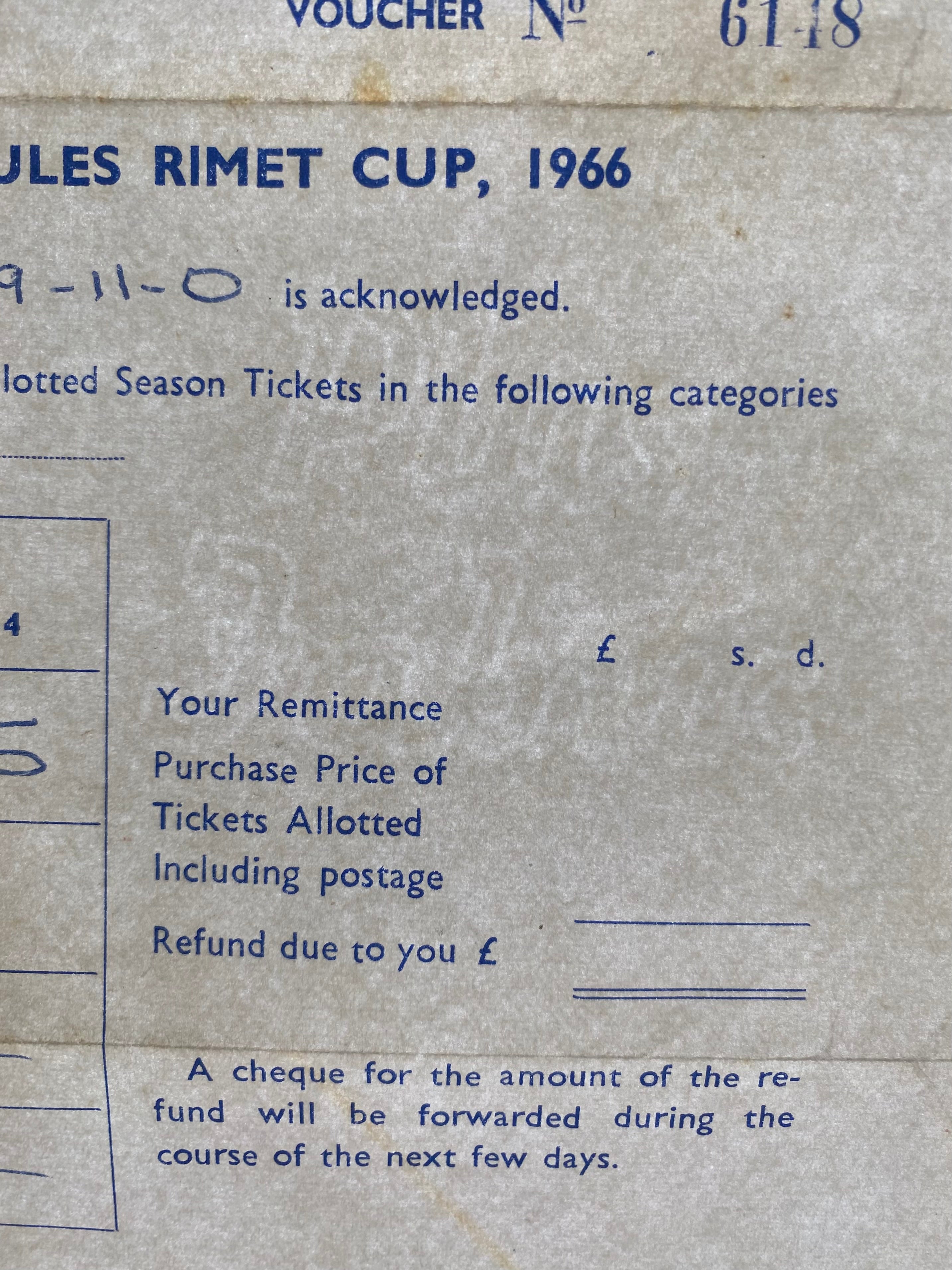 1966 WORLD CUP ORIGINAL OFFICIAL LETTER (TICKET SALES) FOR 10 MATCH TICKETS AT WEMBLEY & WHITE CITY