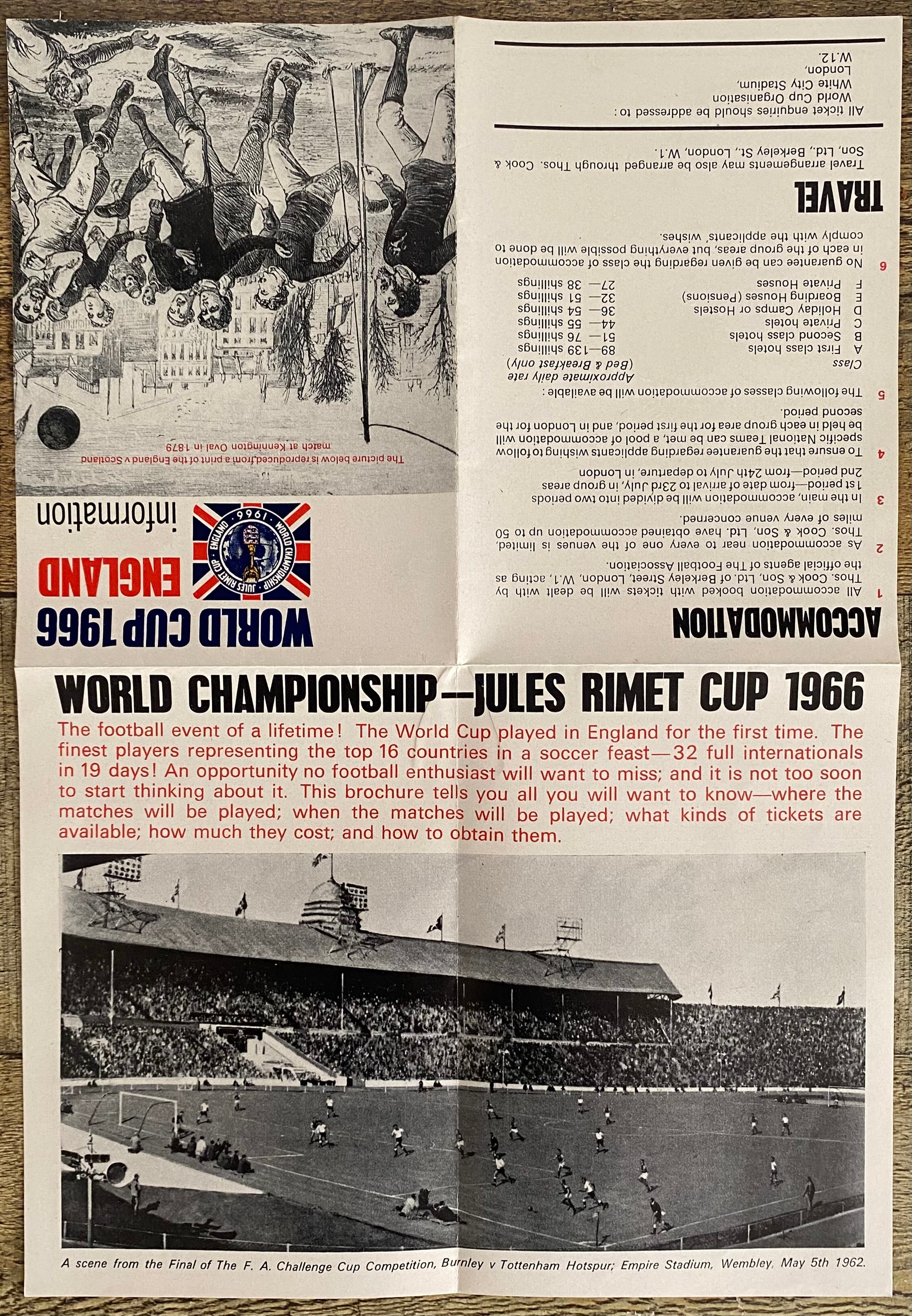 1966 WORLD CUP ORIGINAL OFFICIAL TICKET INFORMATION FOLD OUT BOOKLET