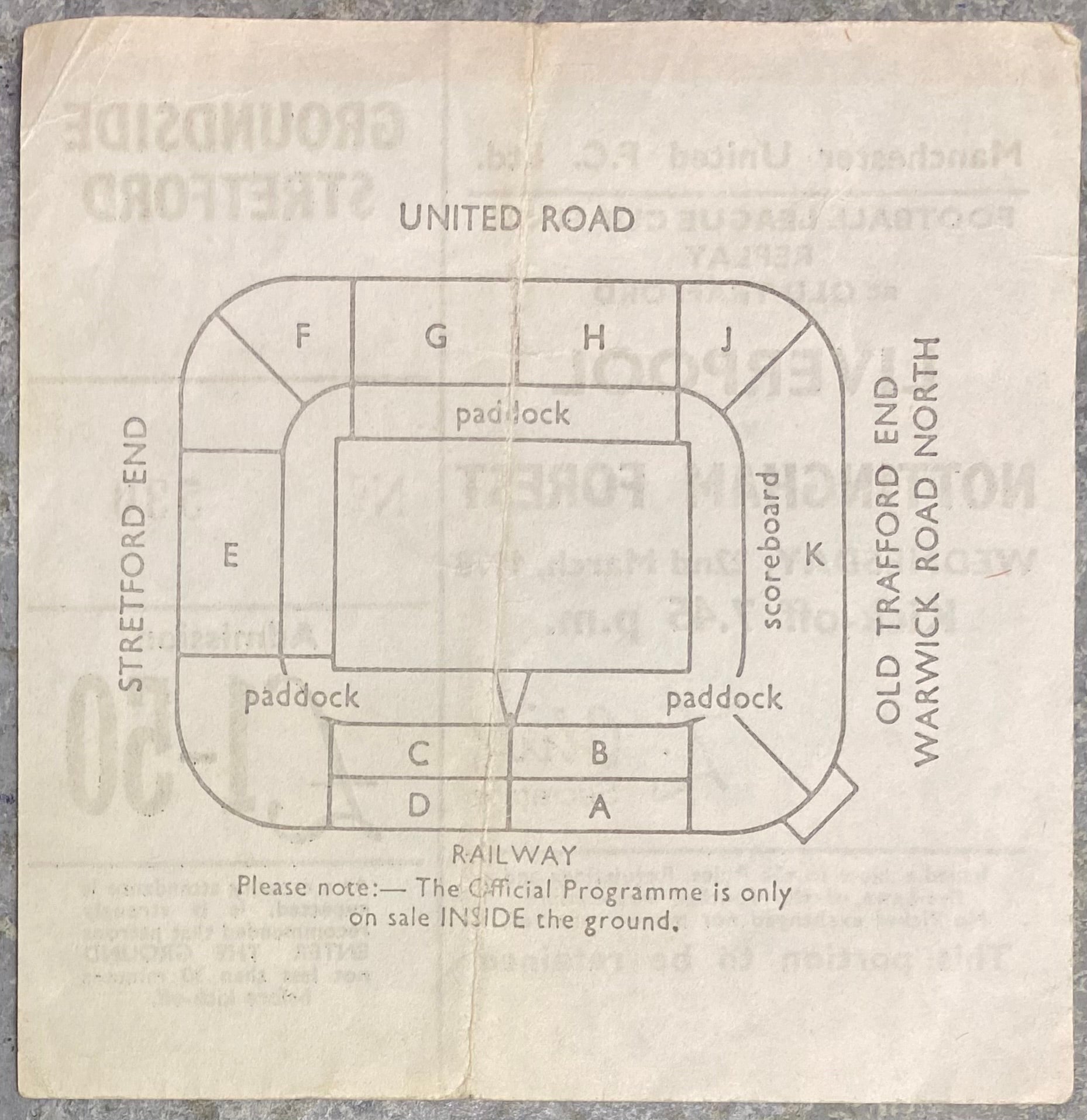 1978 ORIGINAL LEAGUE CUP FINAL REPLAY TICKET LIVERPOOL V NOTTINGHAM FOREST @ OLD TRAFFORD