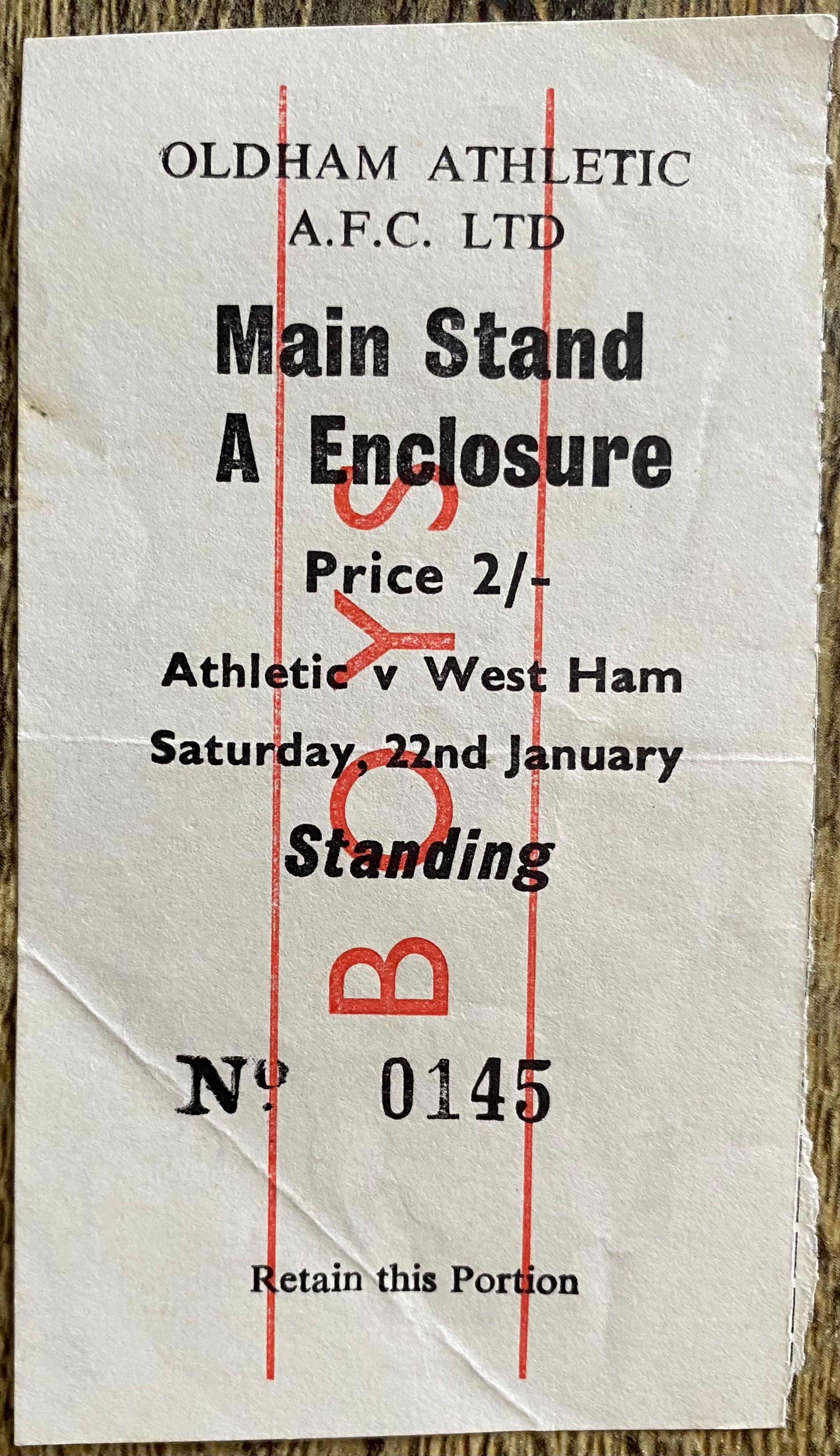 1965/66 ORIGINAL FA CUP 3RD ROUND TICKET OLDHAM ATHLETIC V WEST HAM UNITED