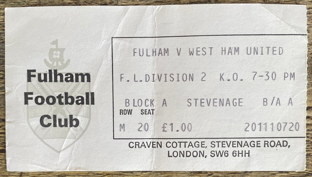 1978/79 ORIGINAL DIVISION 2 TICKET FULHAM V WEST HAM UNITED