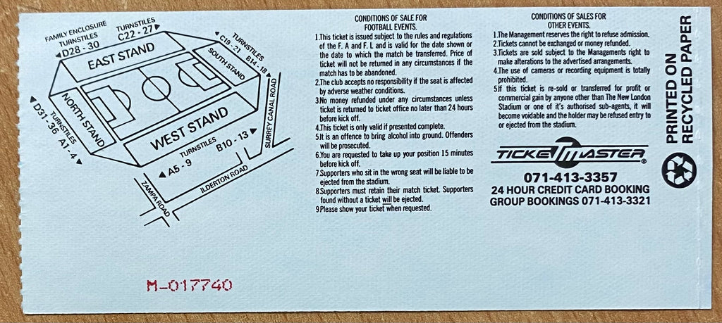1994/95 ORIGINAL DIVISION 1 TICKET MILLWALL V SUNDERLAND