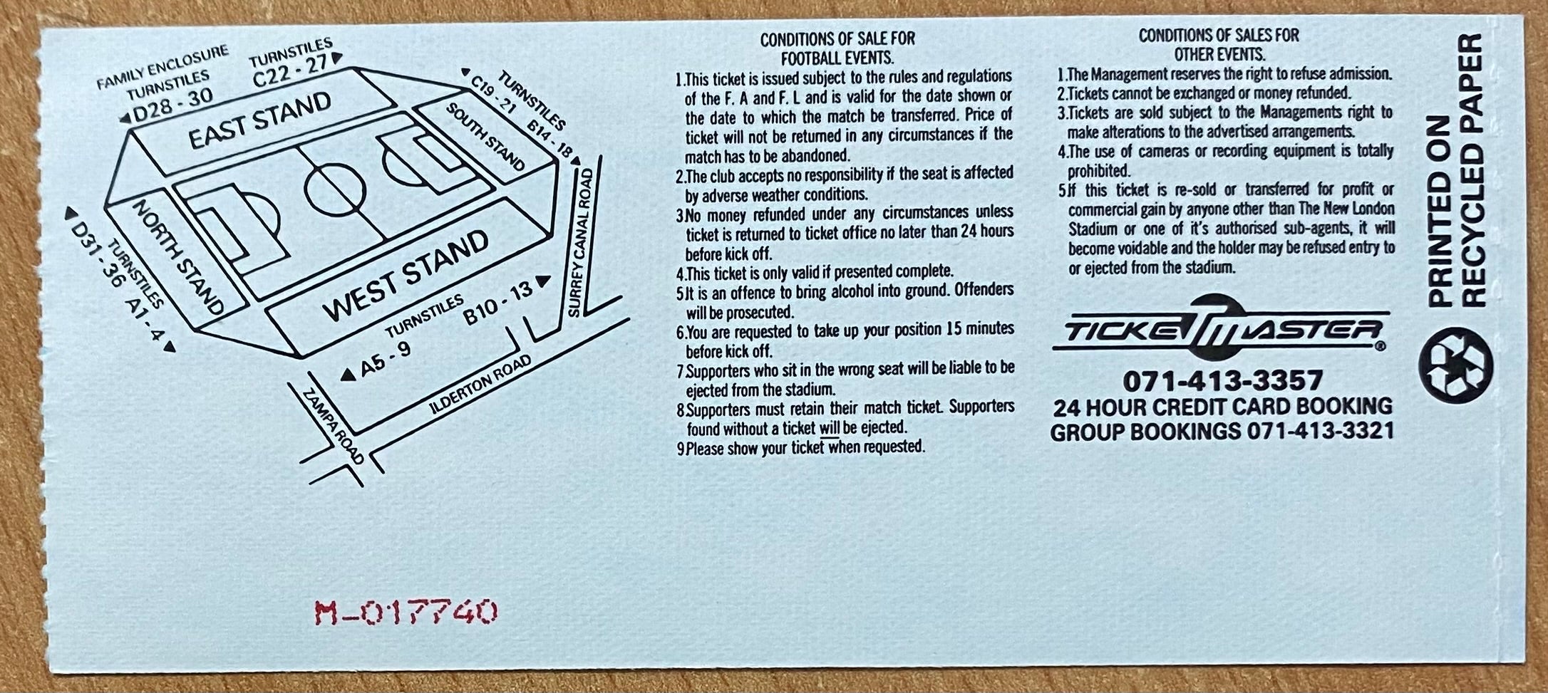 1994/95 ORIGINAL DIVISION 1 TICKET MILLWALL V SUNDERLAND