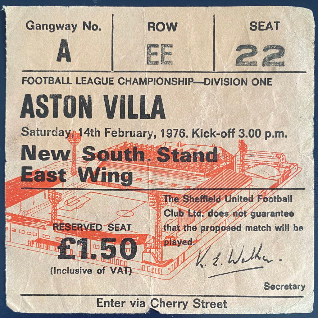 1975/76 ORIGINAL DIVISION 1 TICKET SHEFFIELD UNITED V ASTON VILLA