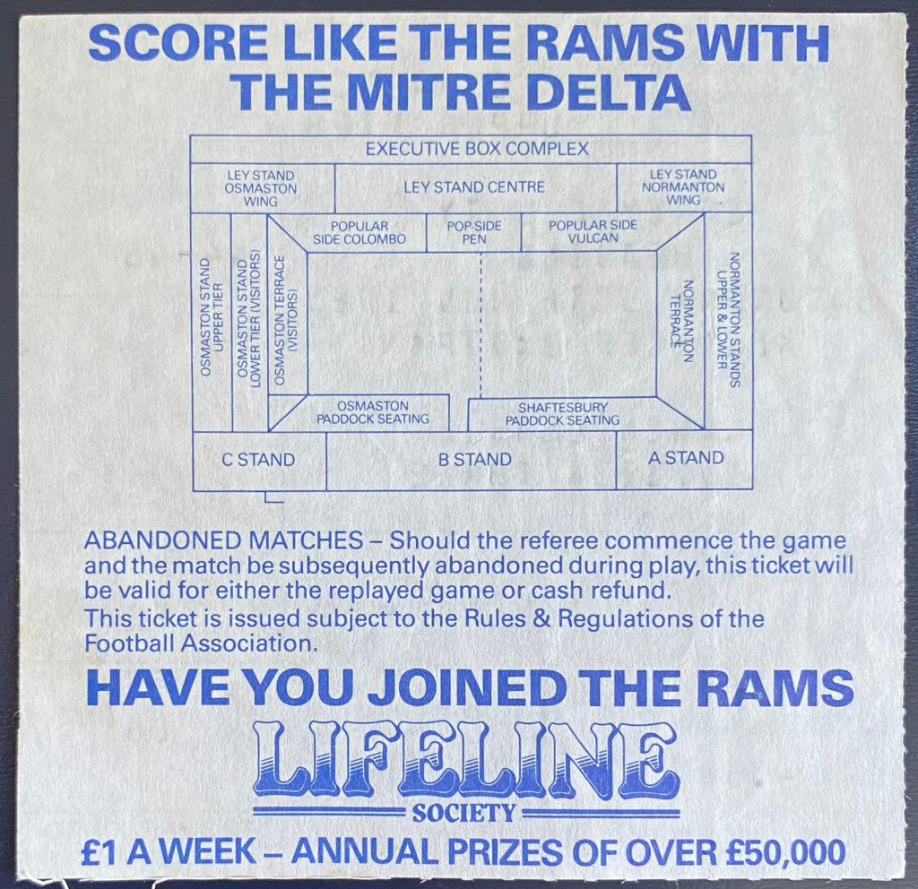 1985/86 ORIGINAL DIVISION 3 TICKET DERBY COUNTY V READING