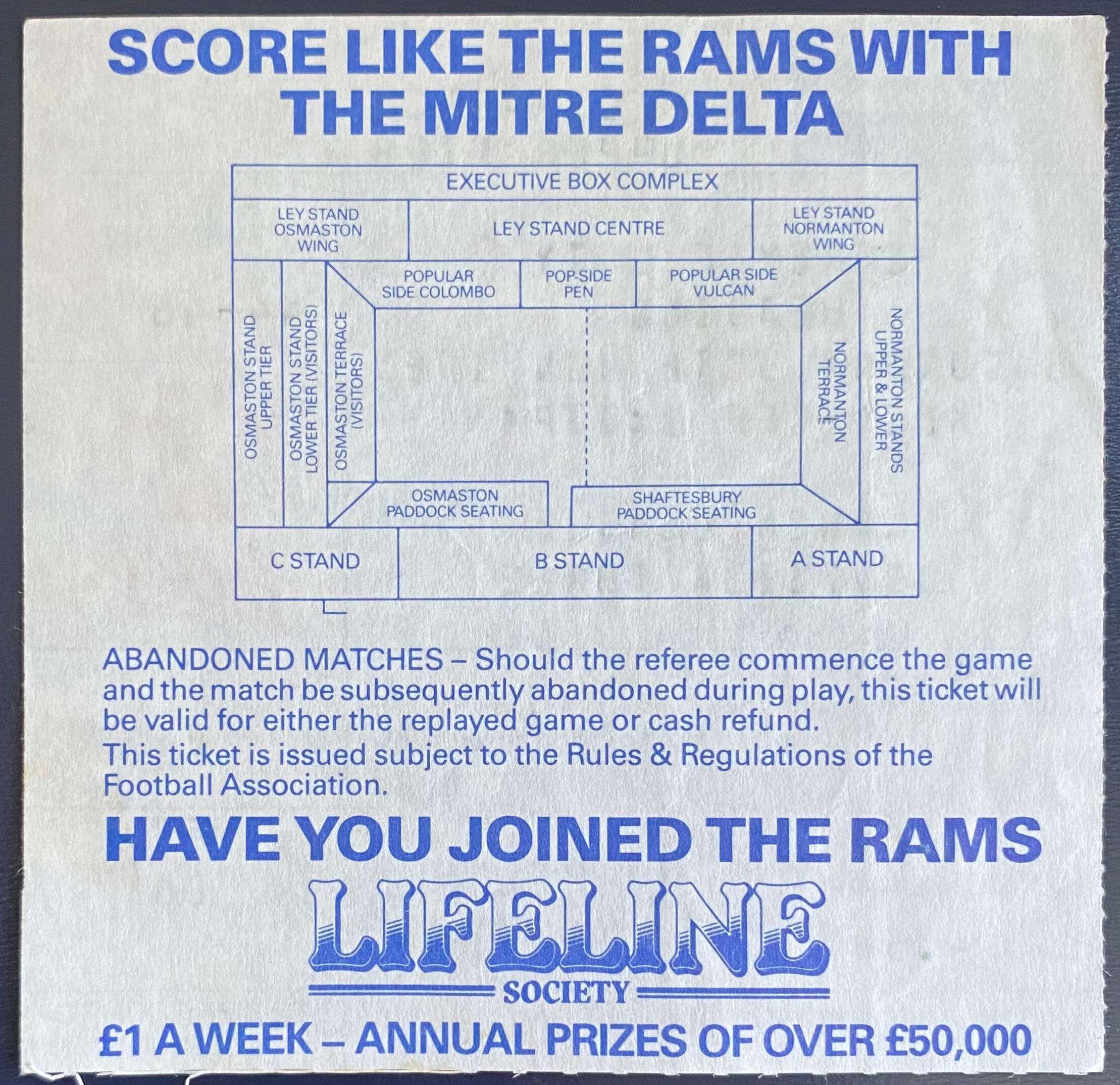 1985/86 ORIGINAL DIVISION 3 TICKET DERBY COUNTY V READING
